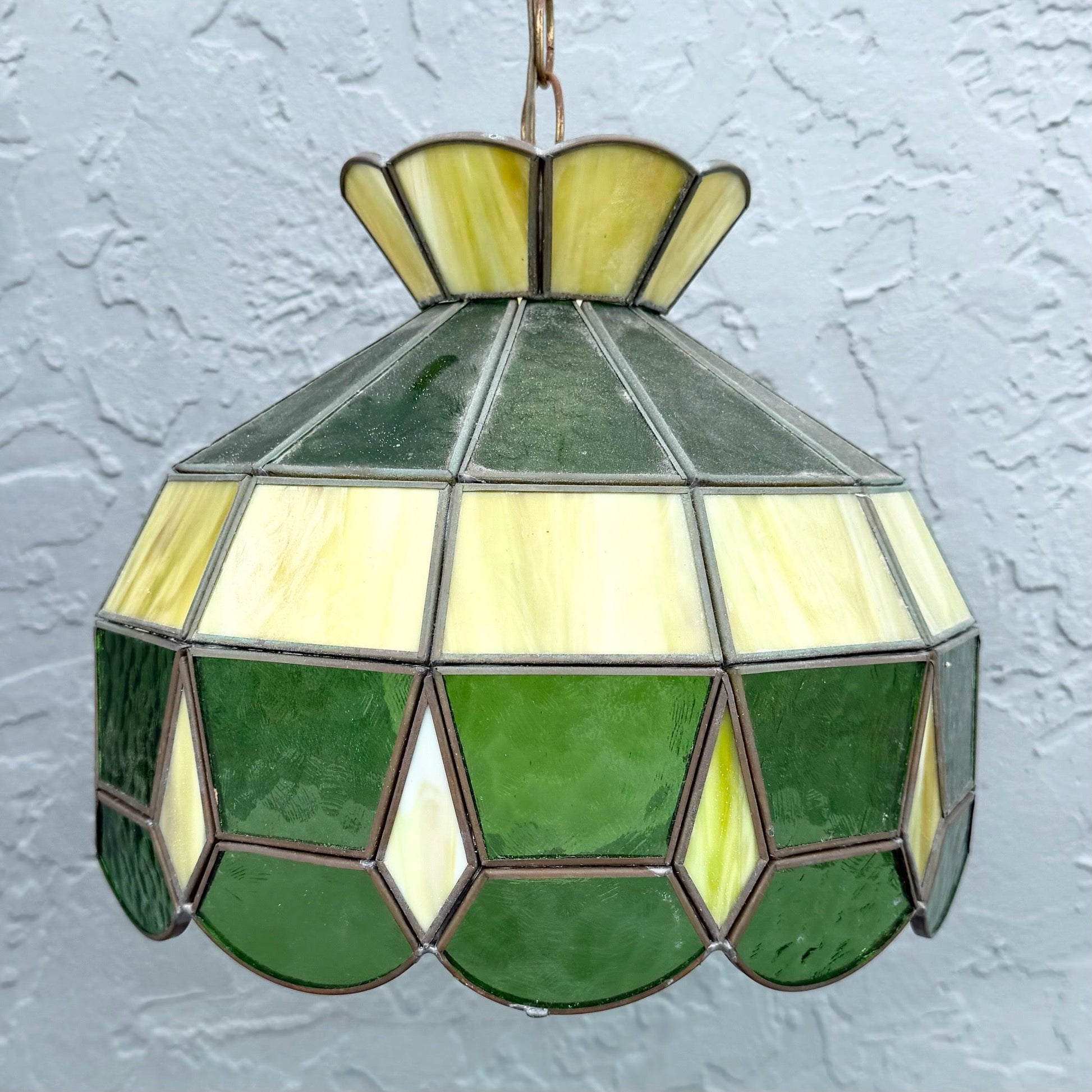 Mid Century Green Stained Glass Pendant Lamp Dolphin & Flamingo