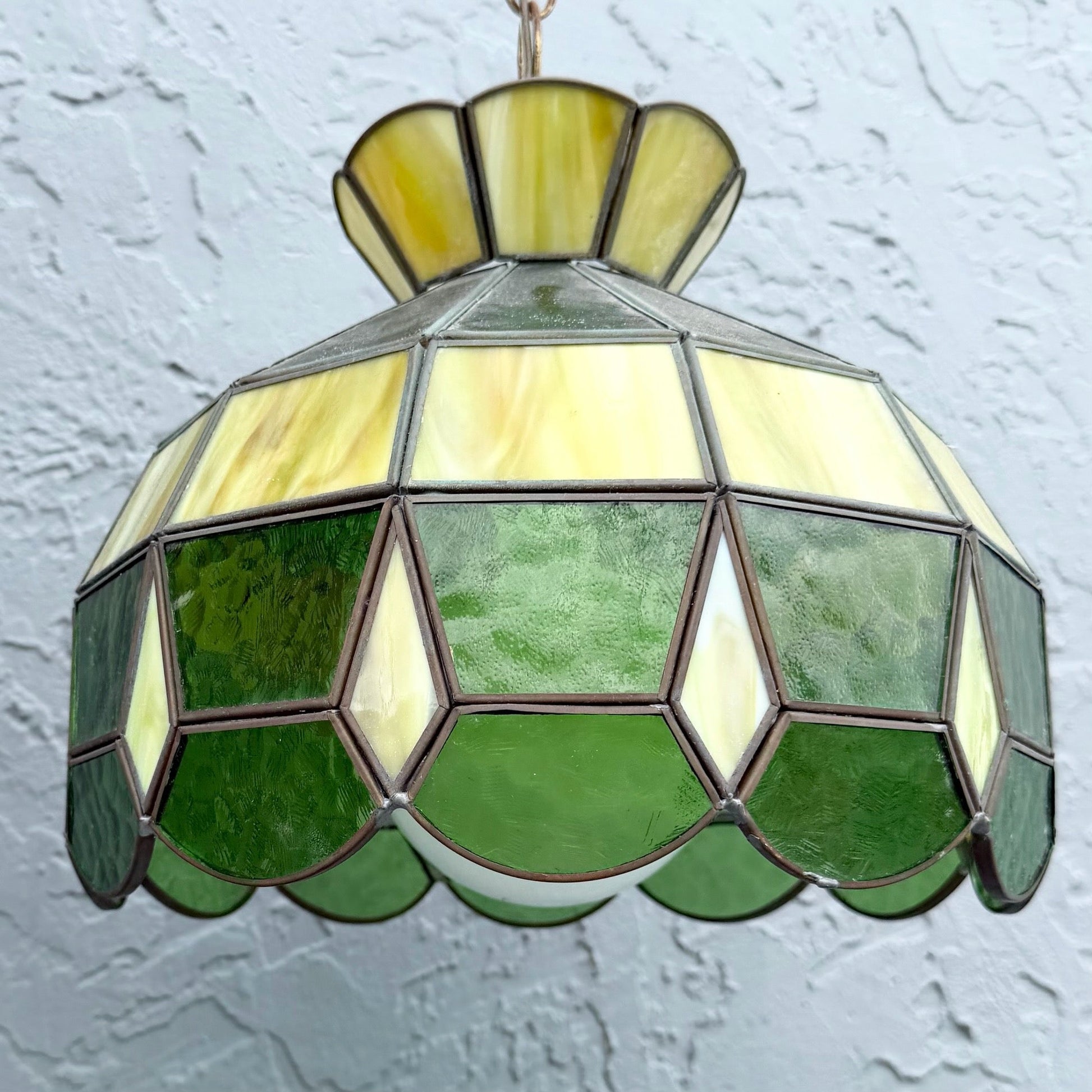 Mid Century Green Stained Glass Pendant Lamp Dolphin & Flamingo
