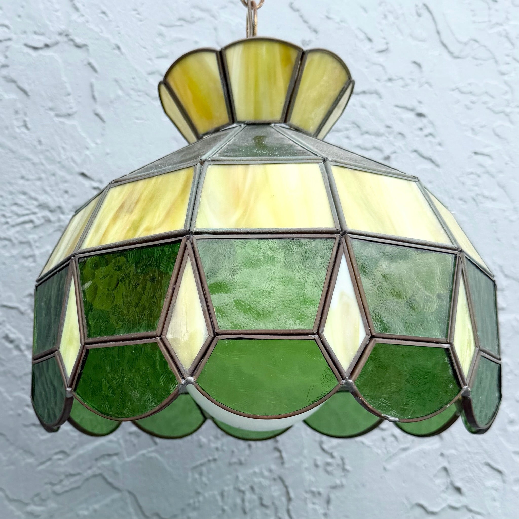 Mid Century Green Stained Glass Pendant Lamp Dolphin & Flamingo
