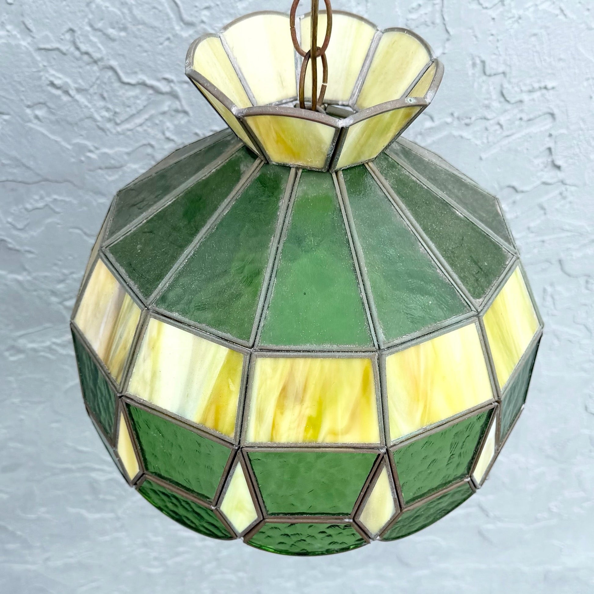 Mid Century Green Stained Glass Pendant Lamp Dolphin & Flamingo