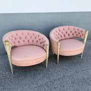Vintage French-Style Tufted Pink Barrel Accent Chairs - A Pair Dolphin & Flamingo