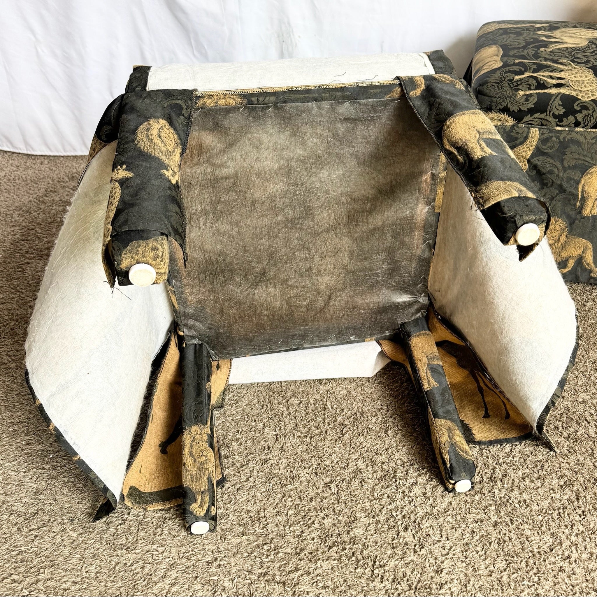 Vintage Regency Black and Gold Animals Skirted Parsons Dining Chairs - Set of 4