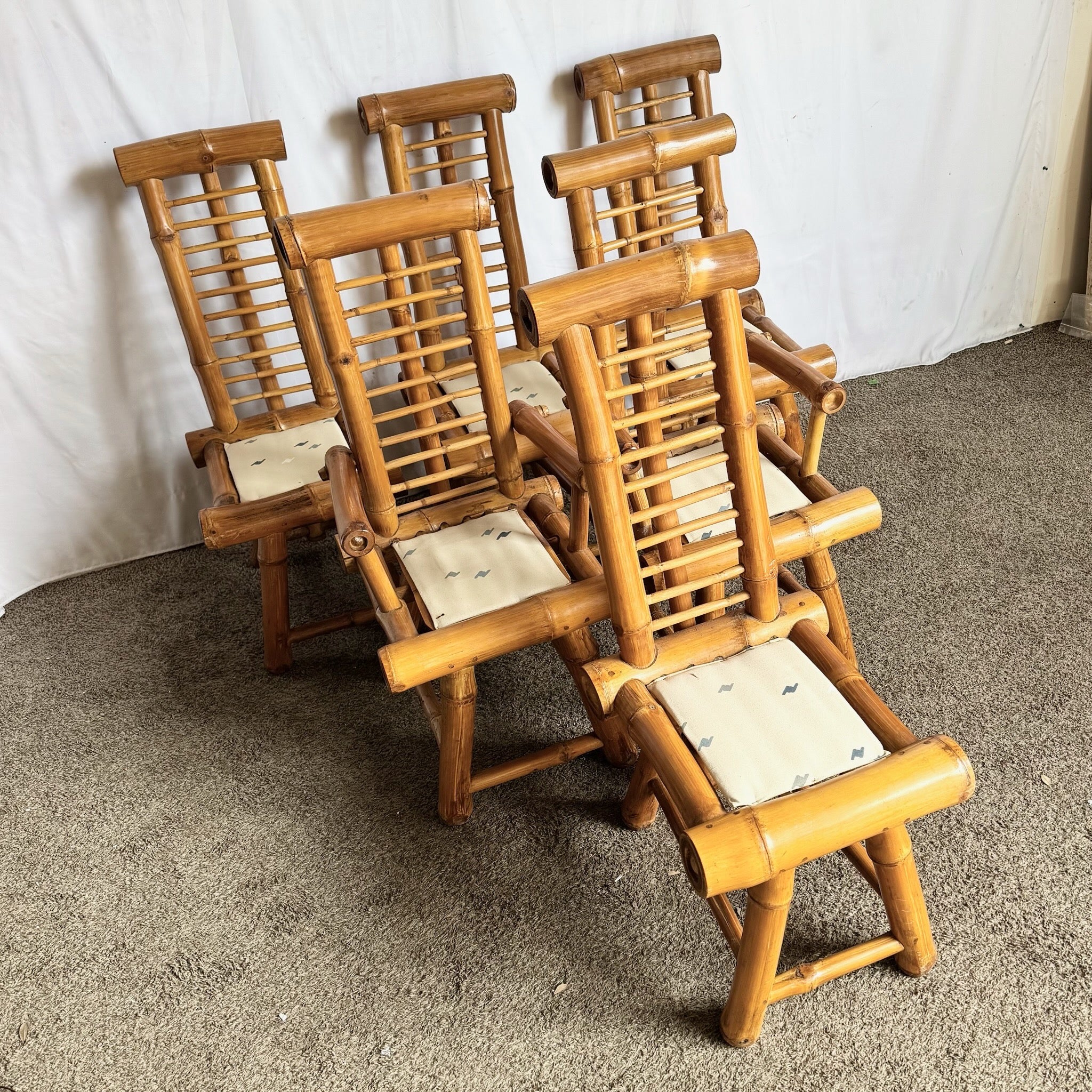 Vintage Boho Chic Chunky Bamboo Dining Chairs - Set of 6