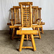 Vintage Boho Chic Chunky Bamboo Dining Chairs - Set of 6