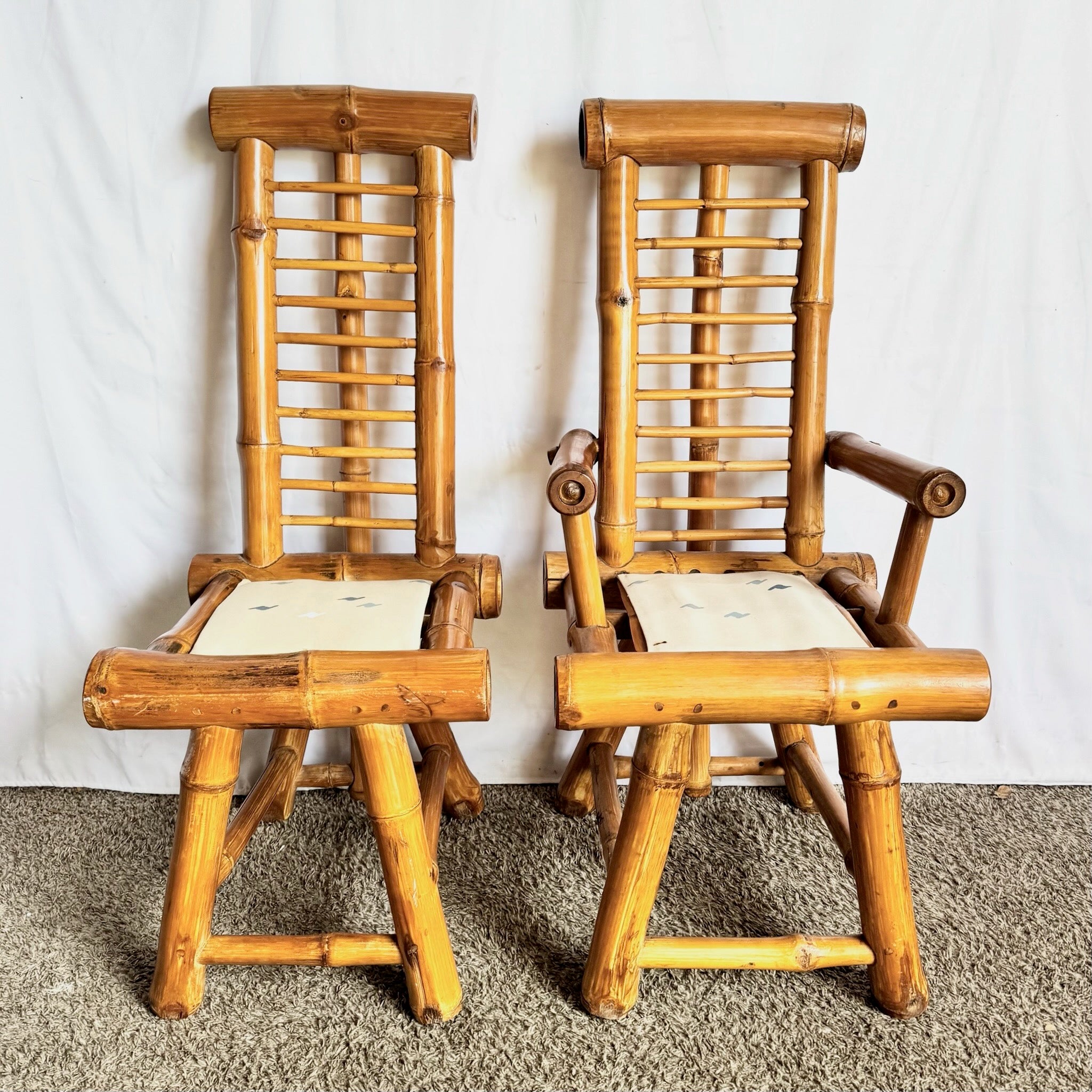 Vintage Boho Chic Chunky Bamboo Dining Chairs - Set of 6