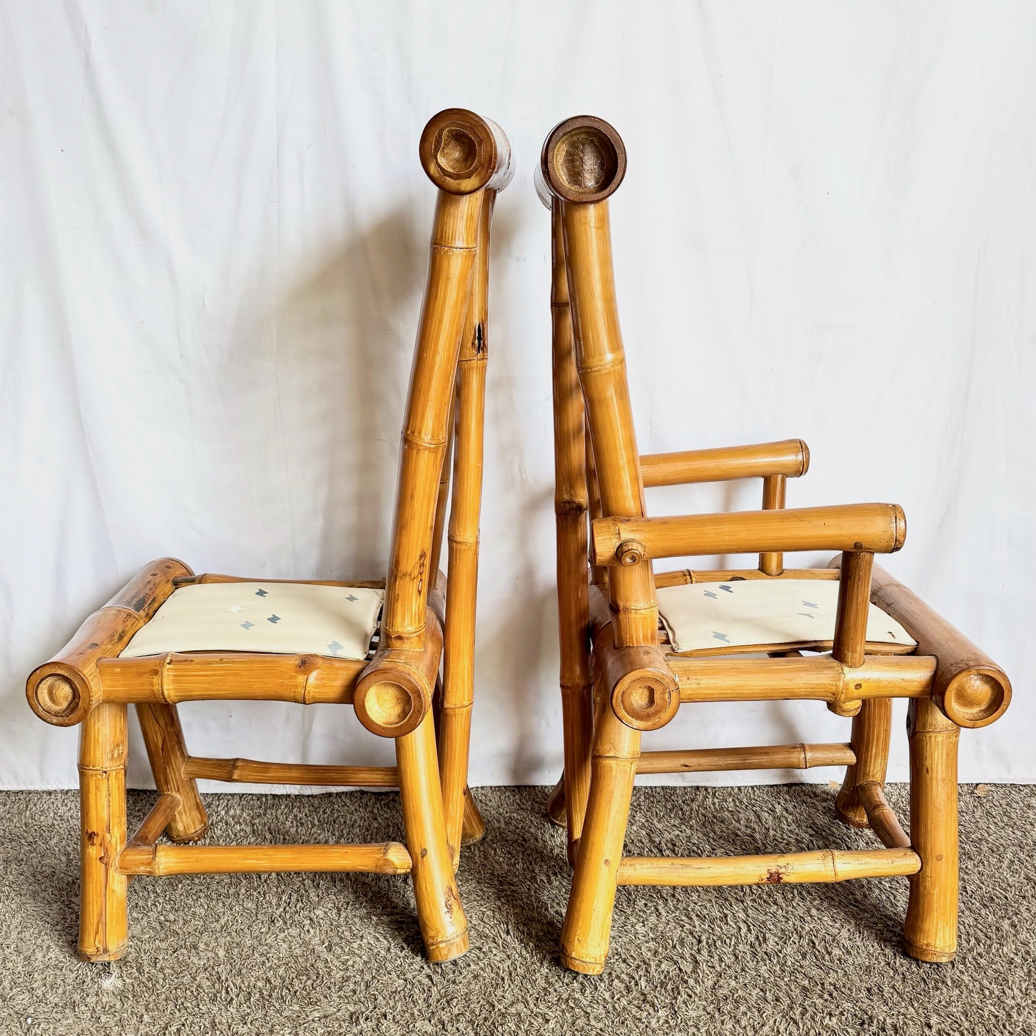 Vintage Boho Chic Chunky Bamboo Dining Chairs - Set of 6