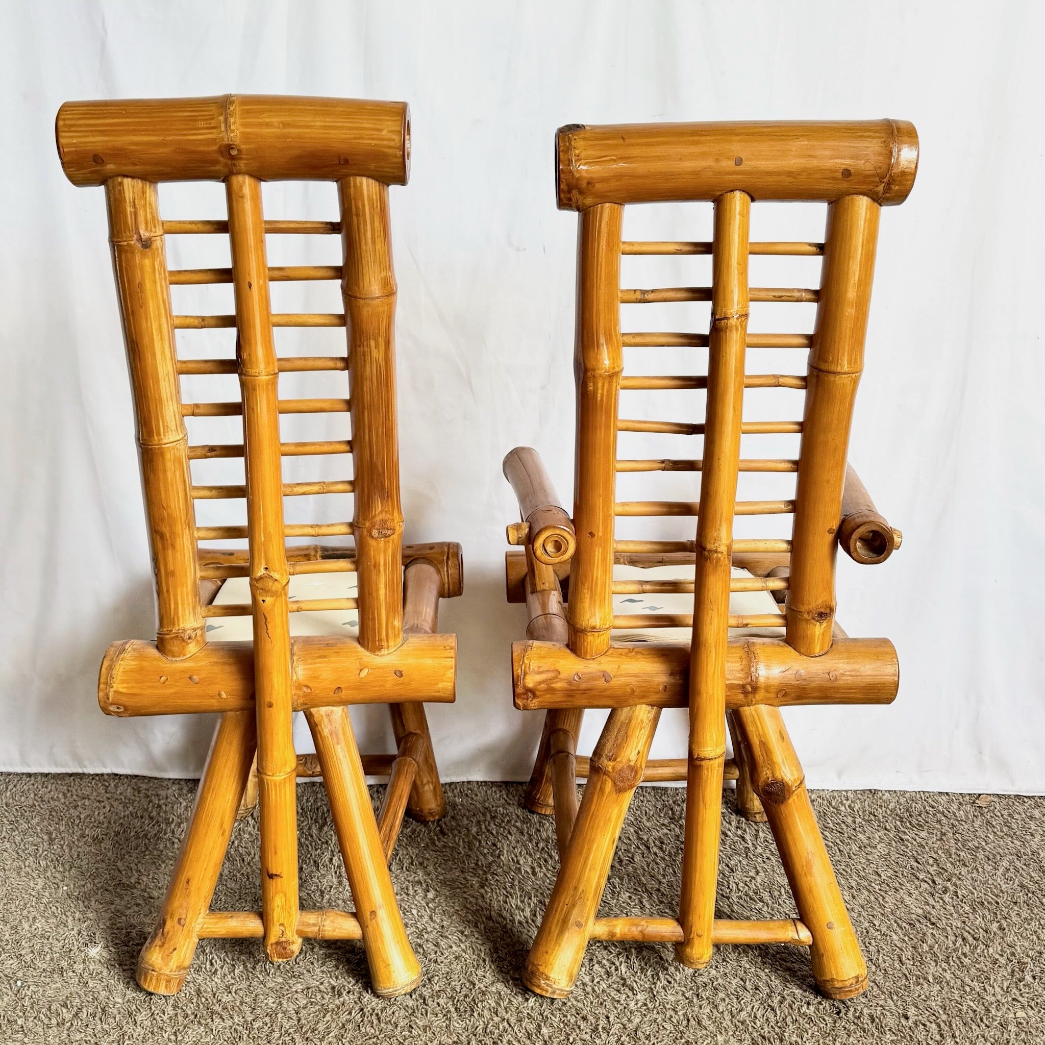 Vintage Boho Chic Chunky Bamboo Dining Chairs - Set of 6