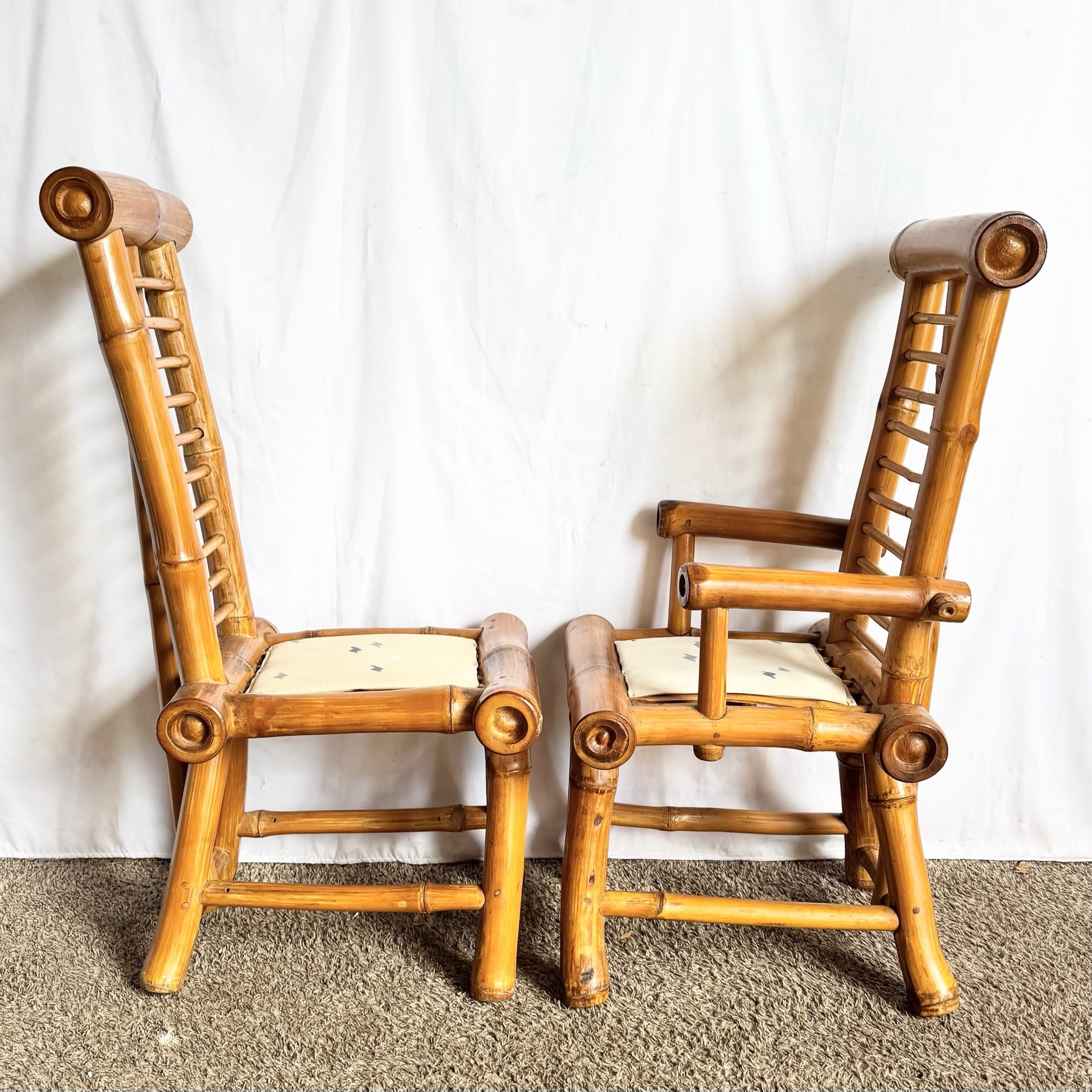 Vintage Boho Chic Chunky Bamboo Dining Chairs - Set of 6