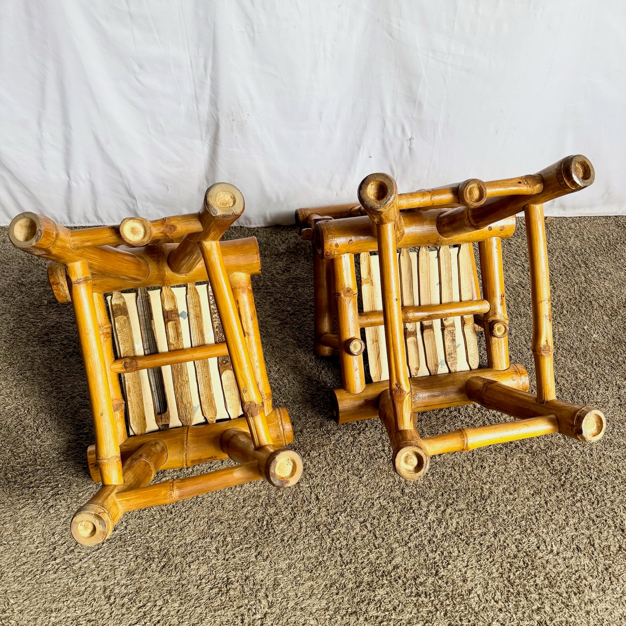 Vintage Boho Chic Chunky Bamboo Dining Chairs - Set of 6