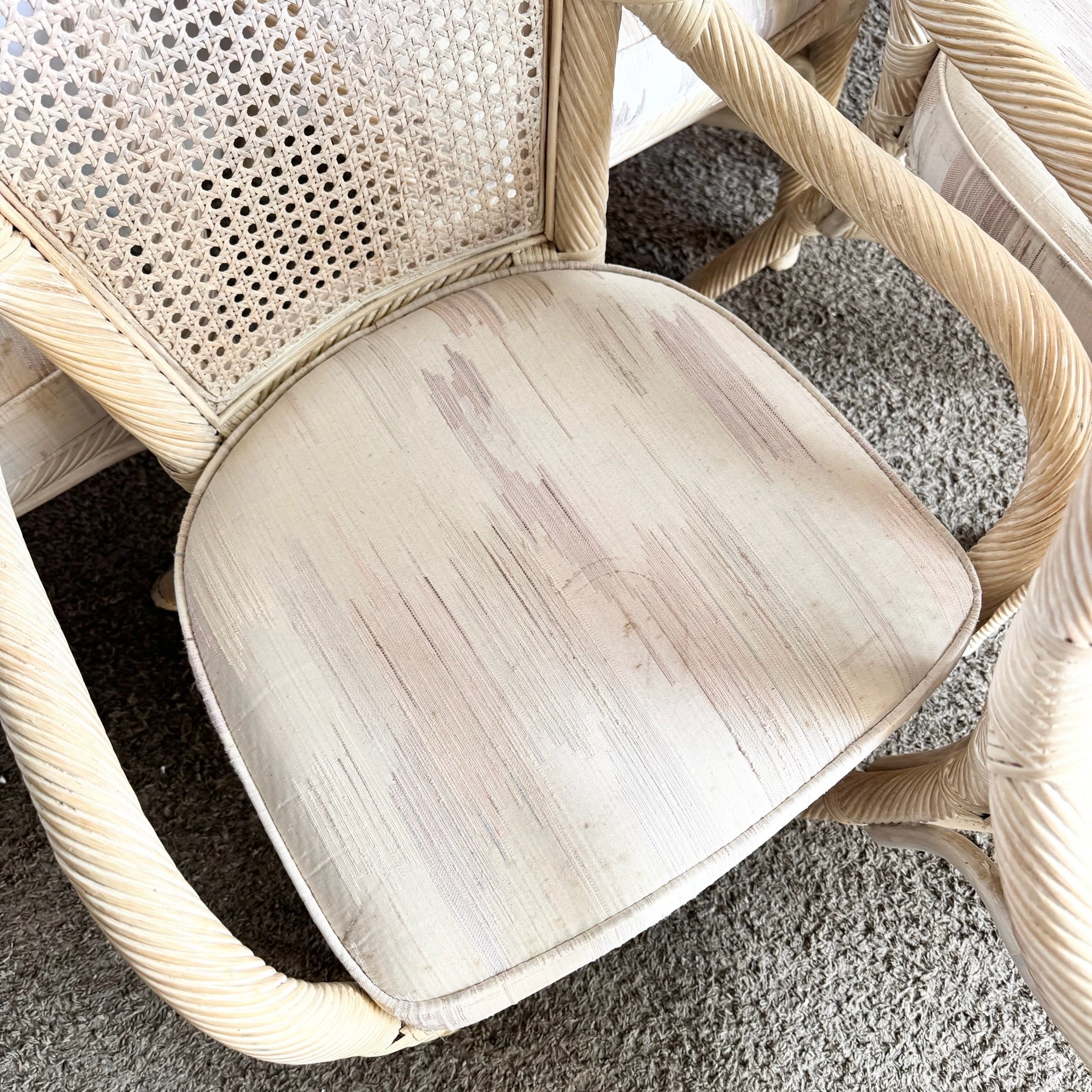 Coastal Twisted Reed Came Back Dining Arm Chairs - Set of 6