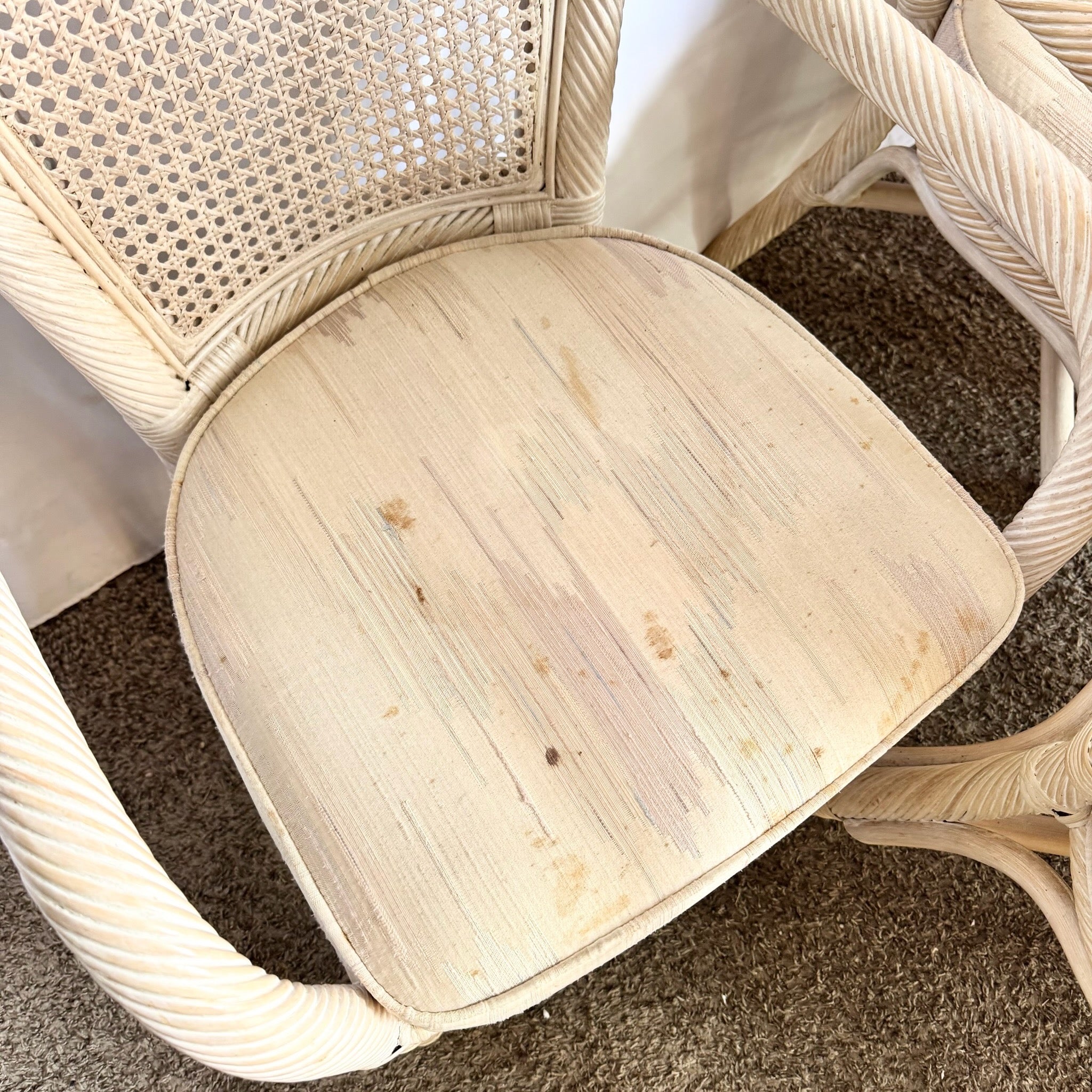 Coastal Twisted Reed Came Back Dining Arm Chairs - Set of 6