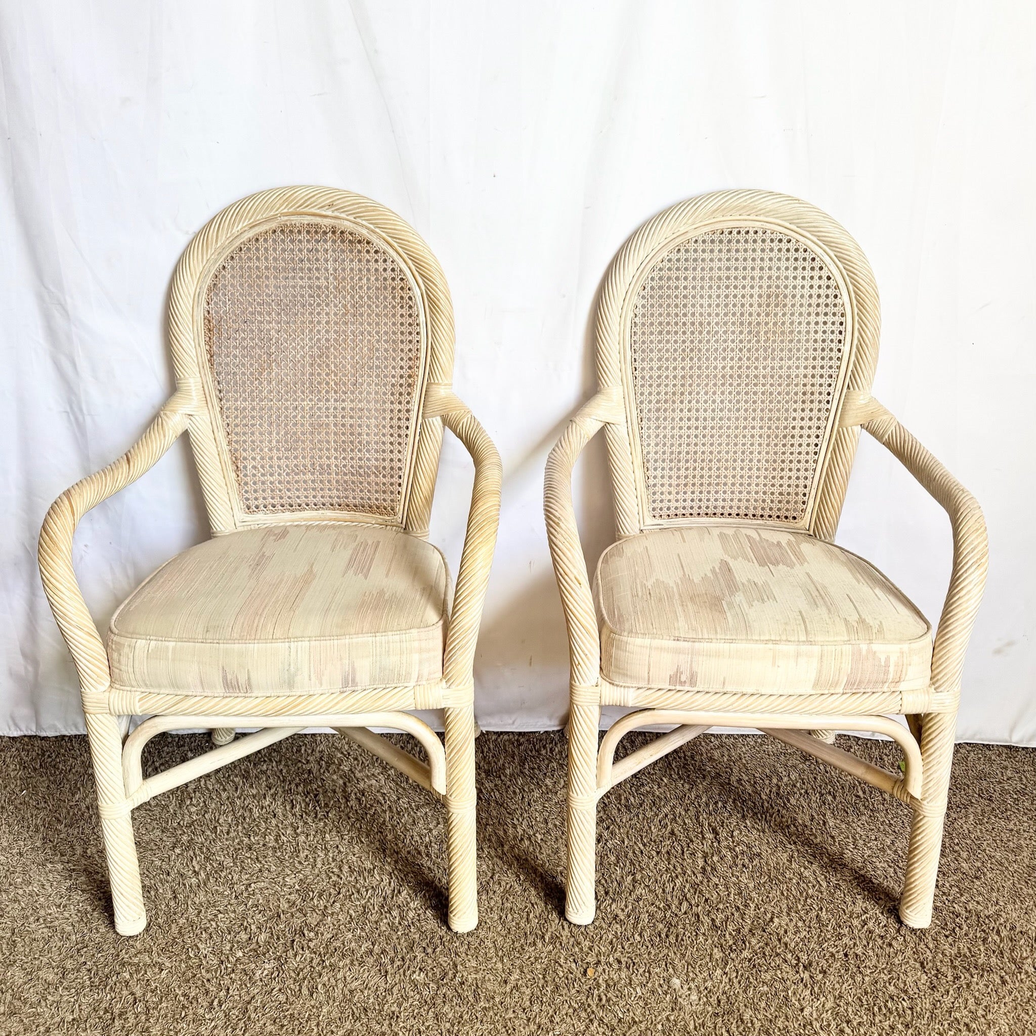 Coastal Twisted Reed Came Back Dining Arm Chairs - Set of 6