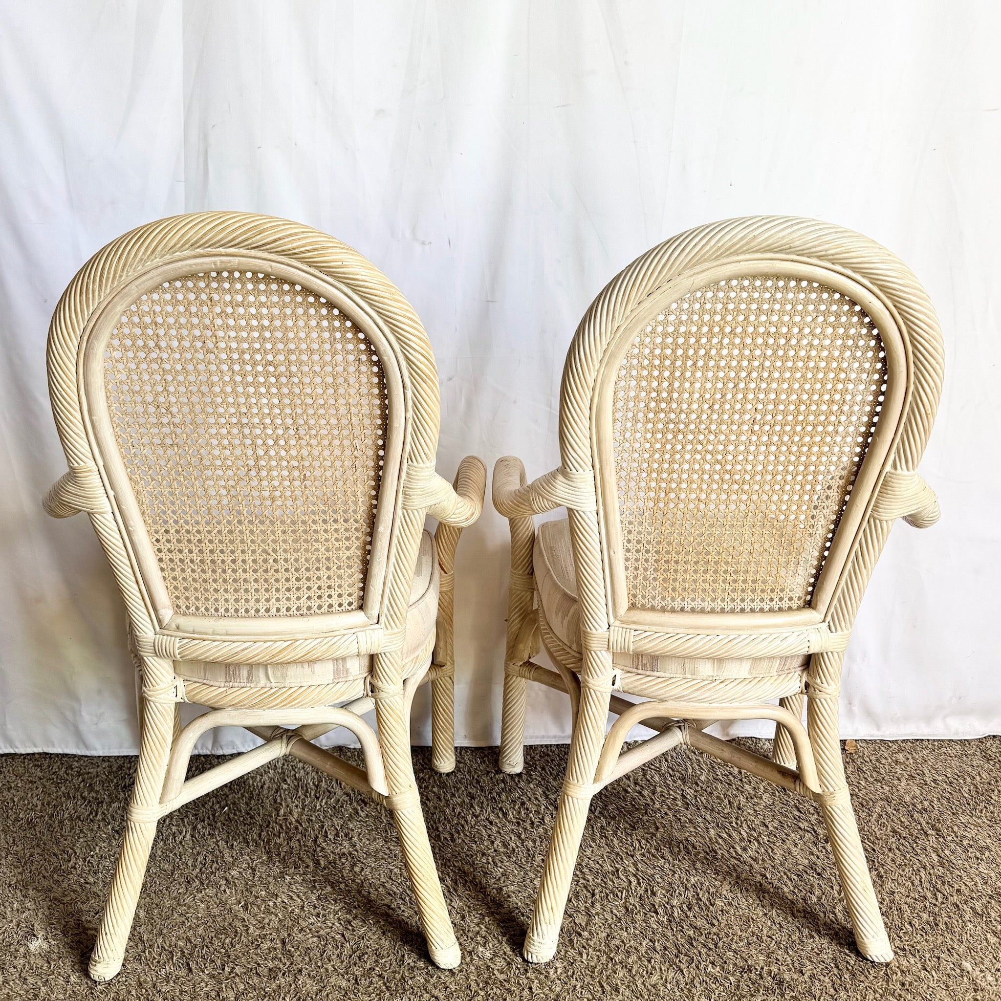 Coastal Twisted Reed Came Back Dining Arm Chairs - Set of 6