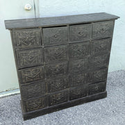 Vintage Wooden Hand Carved Tribal Apothecary Dresser Dolphin & Flamingo
