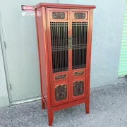 Vintage Chinese Red Wooden Cabinet Dolphin & Flamingo