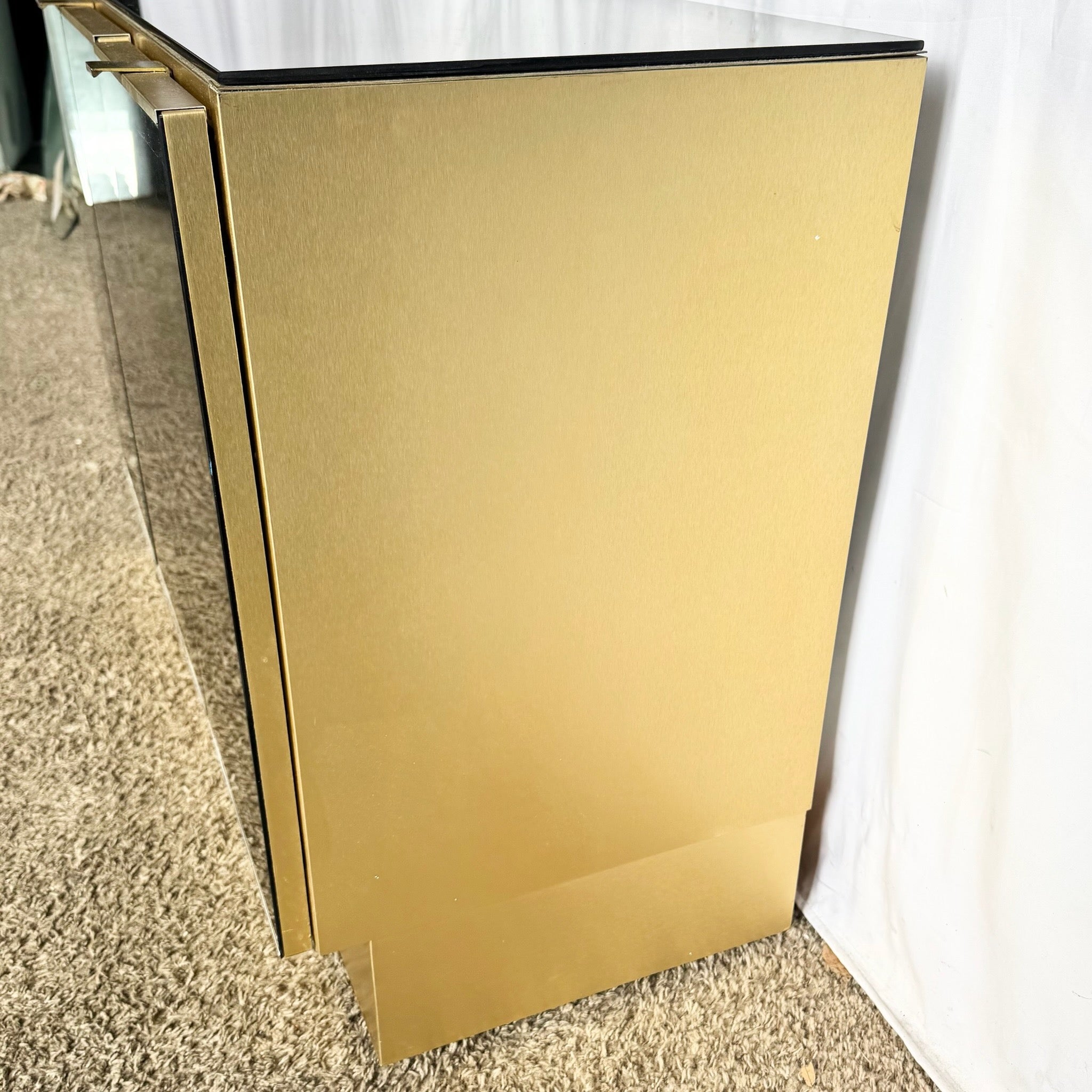Postmodern Smoked Mirror and Gold Credenza