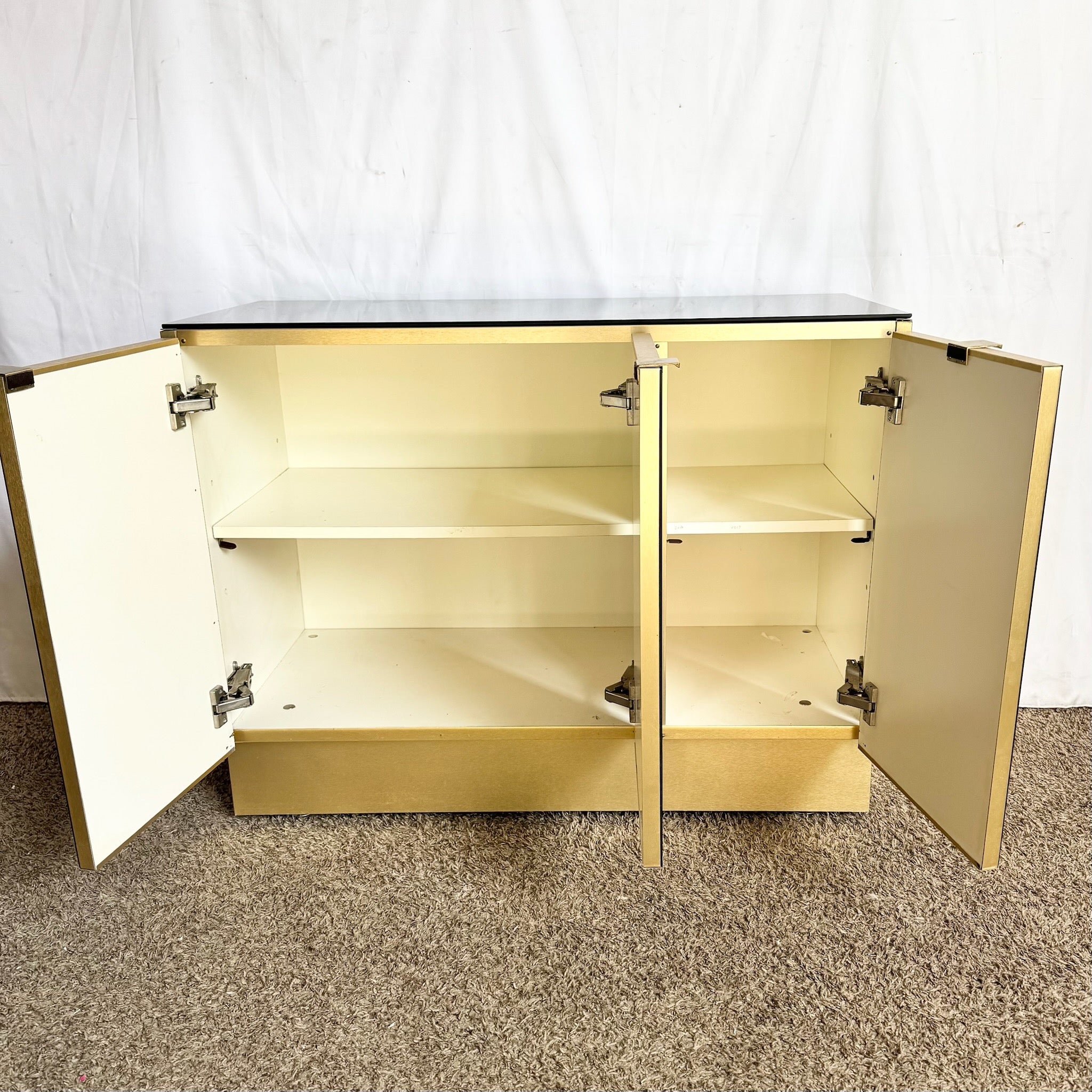 Postmodern Smoked Mirror and Gold Credenza