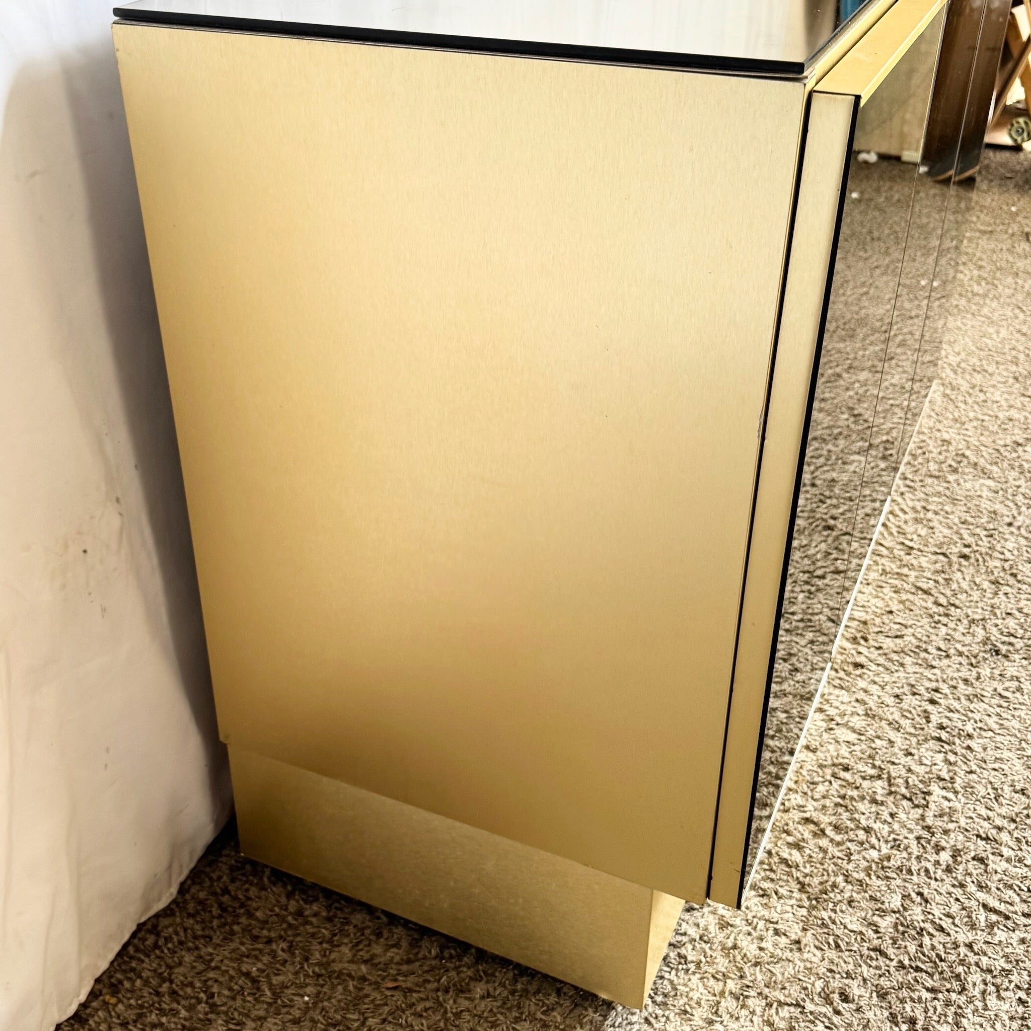 Postmodern Smoked Mirror and Gold Credenza