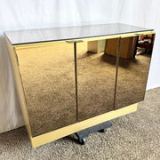 Postmodern Smoked Mirror and Gold Credenza
