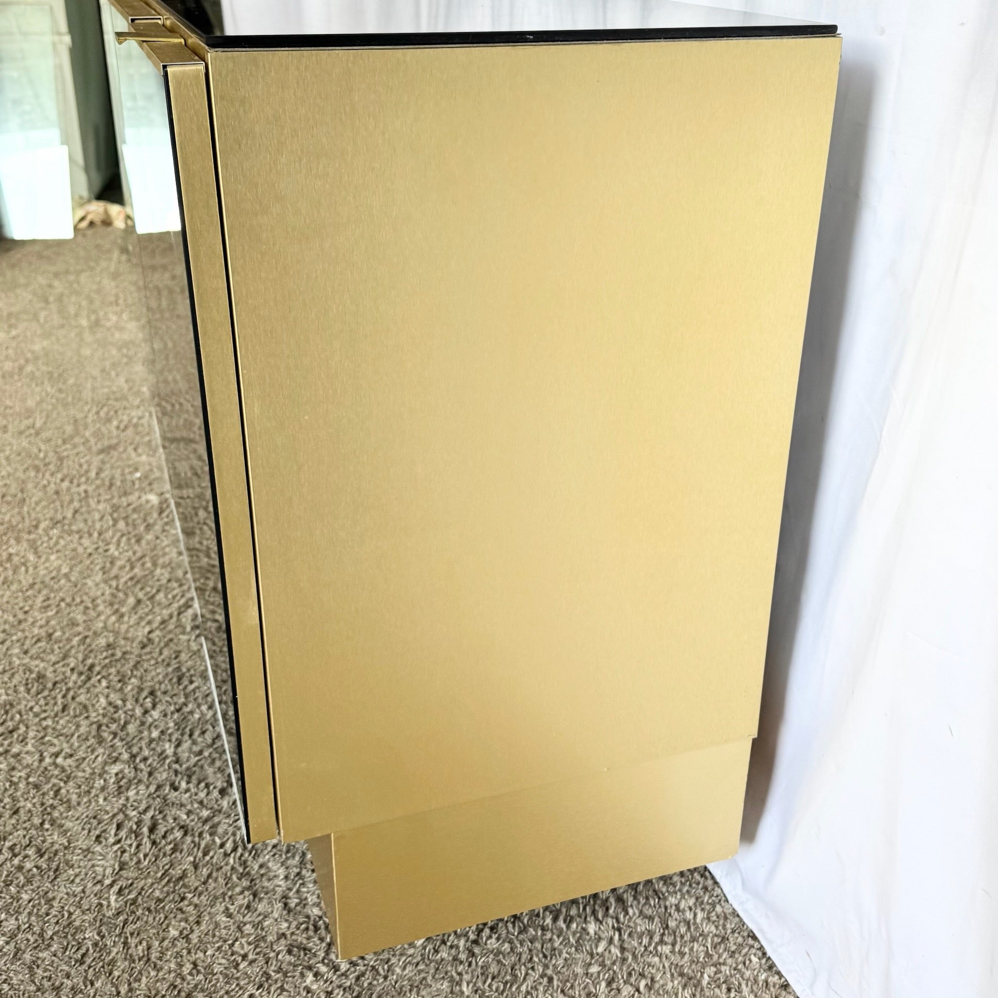 Postmodern Smoked Mirror and Gold Credenza