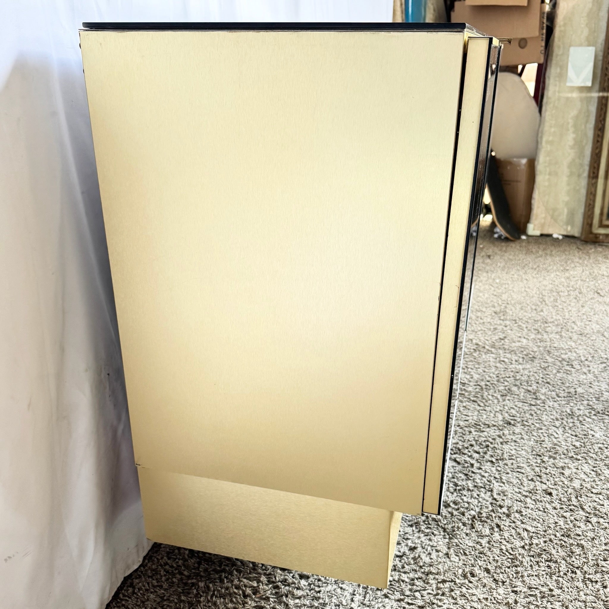 Postmodern Smoked Mirror and Gold Credenza