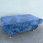 Postmodern Bullnose Faux Blue Marble Coffee Table on Chrome Legs Dolphin & Flamingo