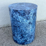 Postmodern Faux Blue Marble Cylindrical Pedestal Dolphin & Flamingo