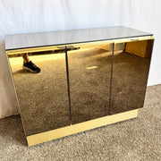 Postmodern Smoked Mirror and Gold Credenza