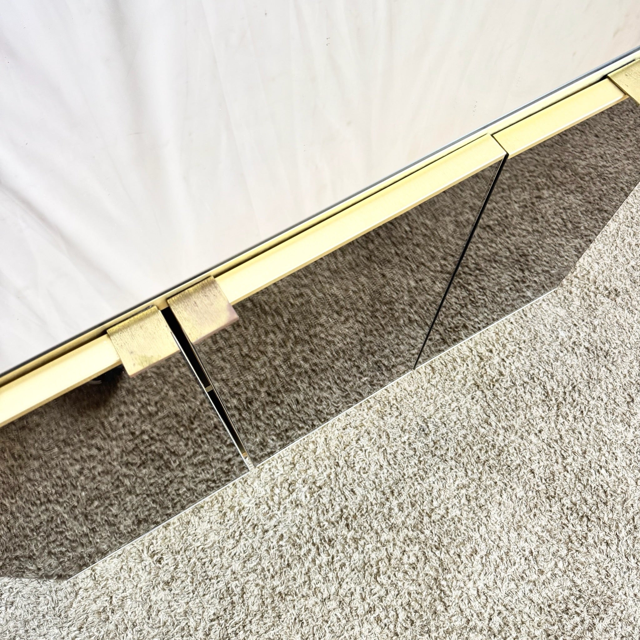 Postmodern Smoked Mirror and Gold Credenza