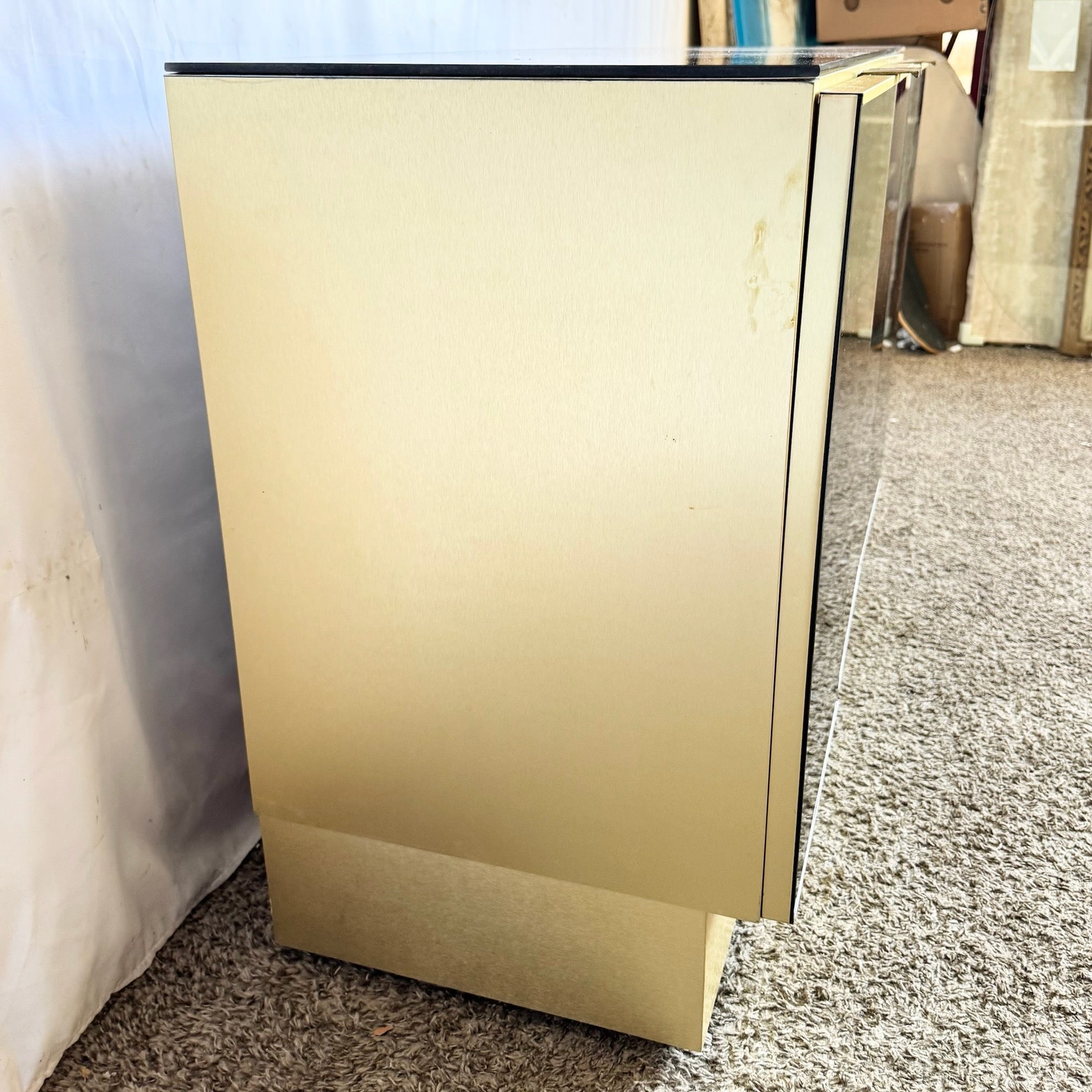 Postmodern Smoked Mirror and Gold Credenza