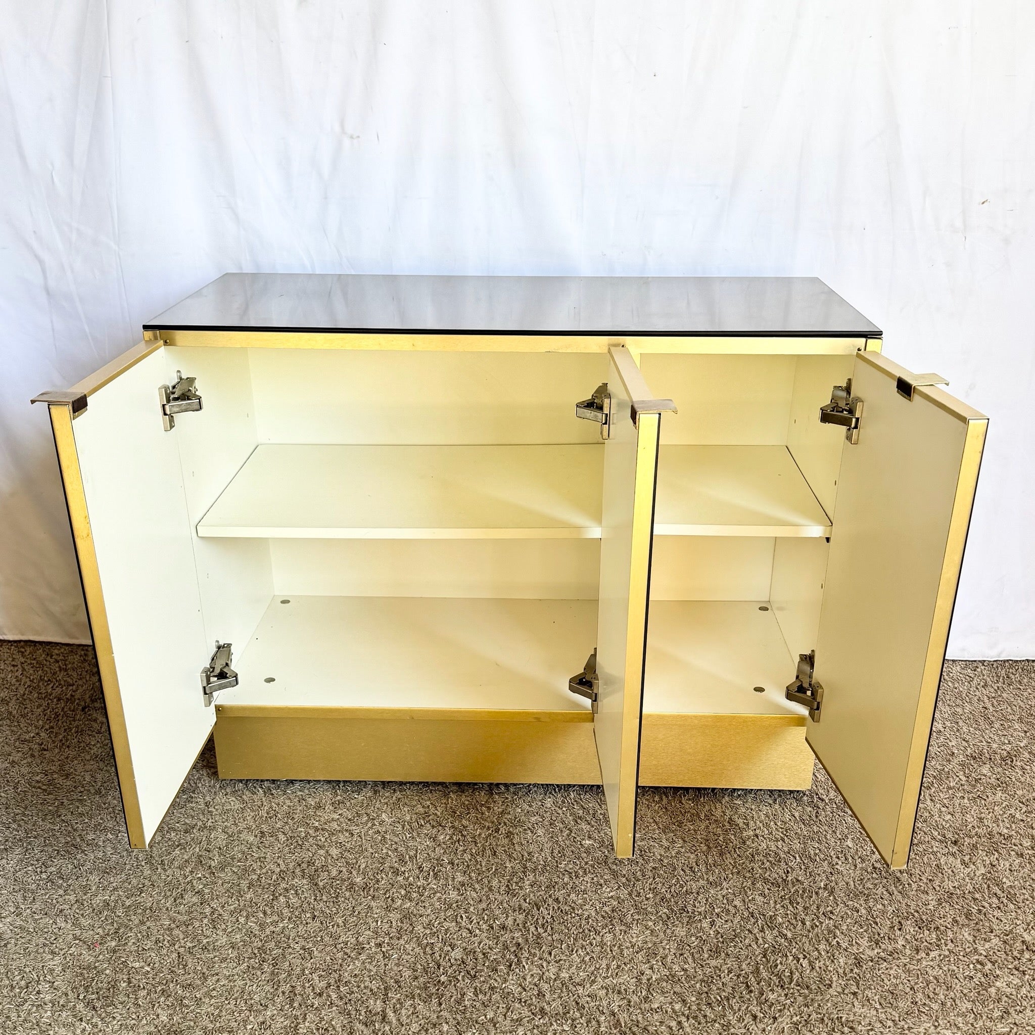 Postmodern Smoked Mirror and Gold Credenza