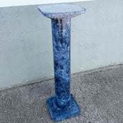 Vintage Postmodern Faux Blue Marble Architectural Pedestal Plant Stand Dolphin & Flamingo