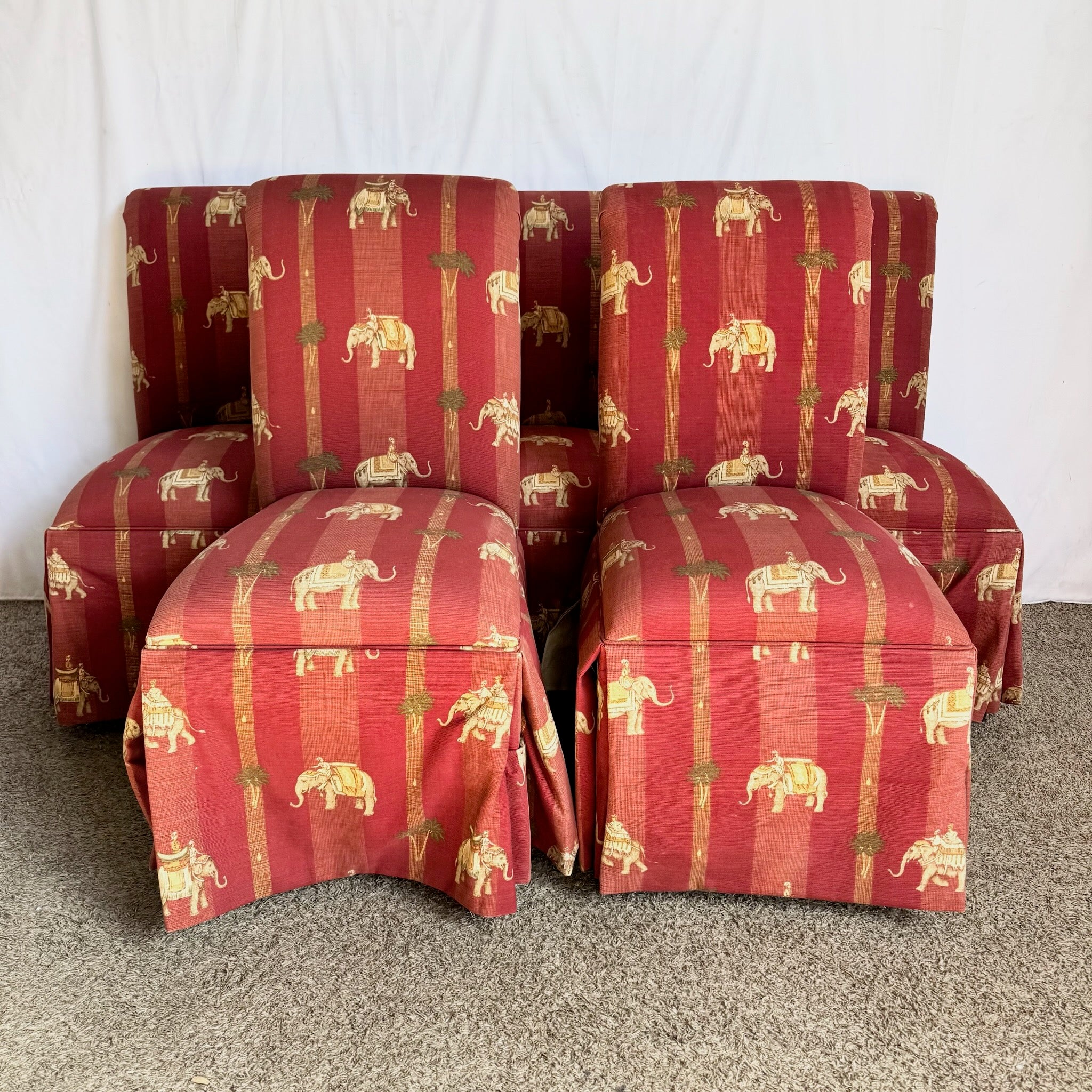 Vintage Regency Red Skirted Elephant Parsons Dining Chairs - Set of 6