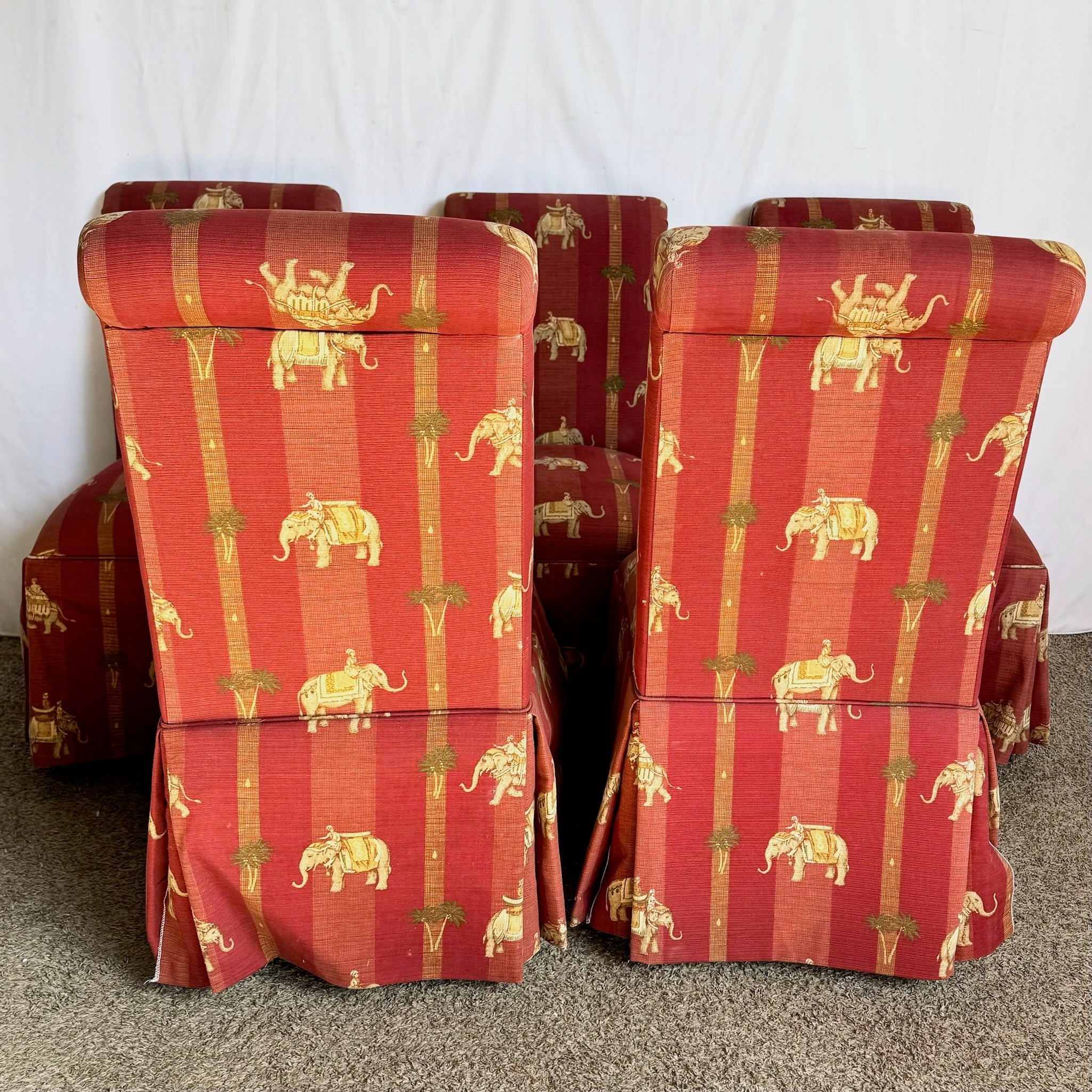 Vintage Regency Red Skirted Elephant Parsons Dining Chairs - Set of 6