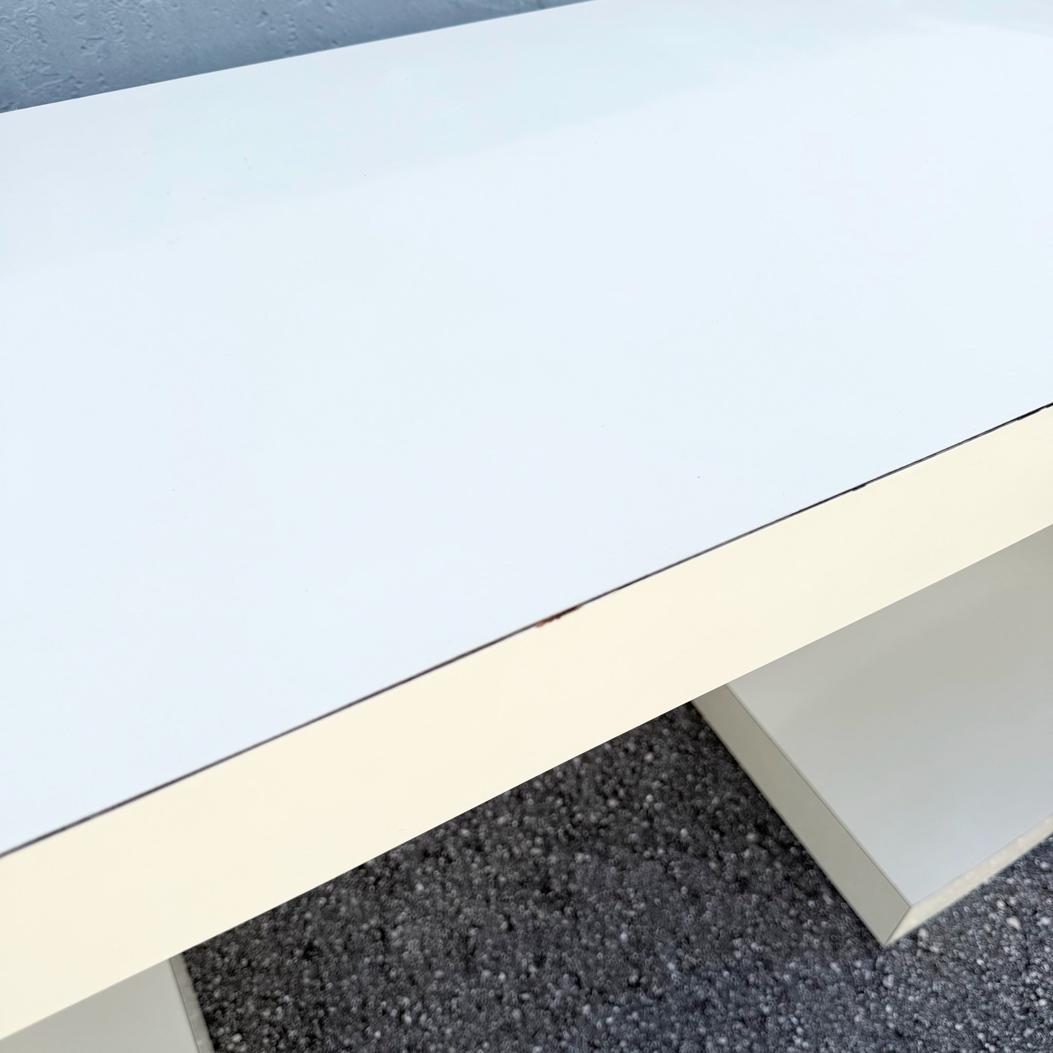 Postmodern Cream Gloss Laminate Scroll Console Table Dolphin & Flamingo