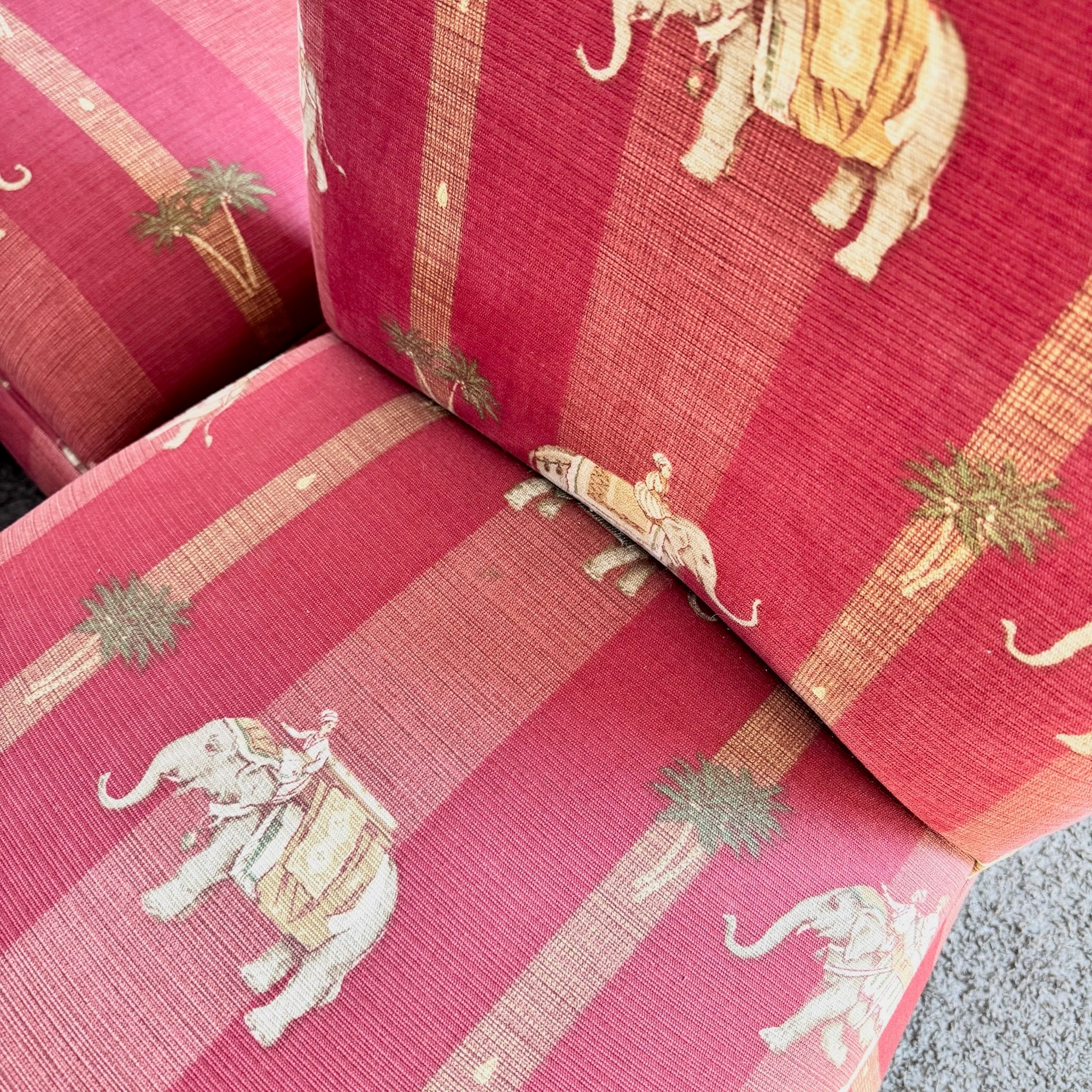 Vintage Regency Red Skirted Elephant Parsons Dining Chairs - Set of 6