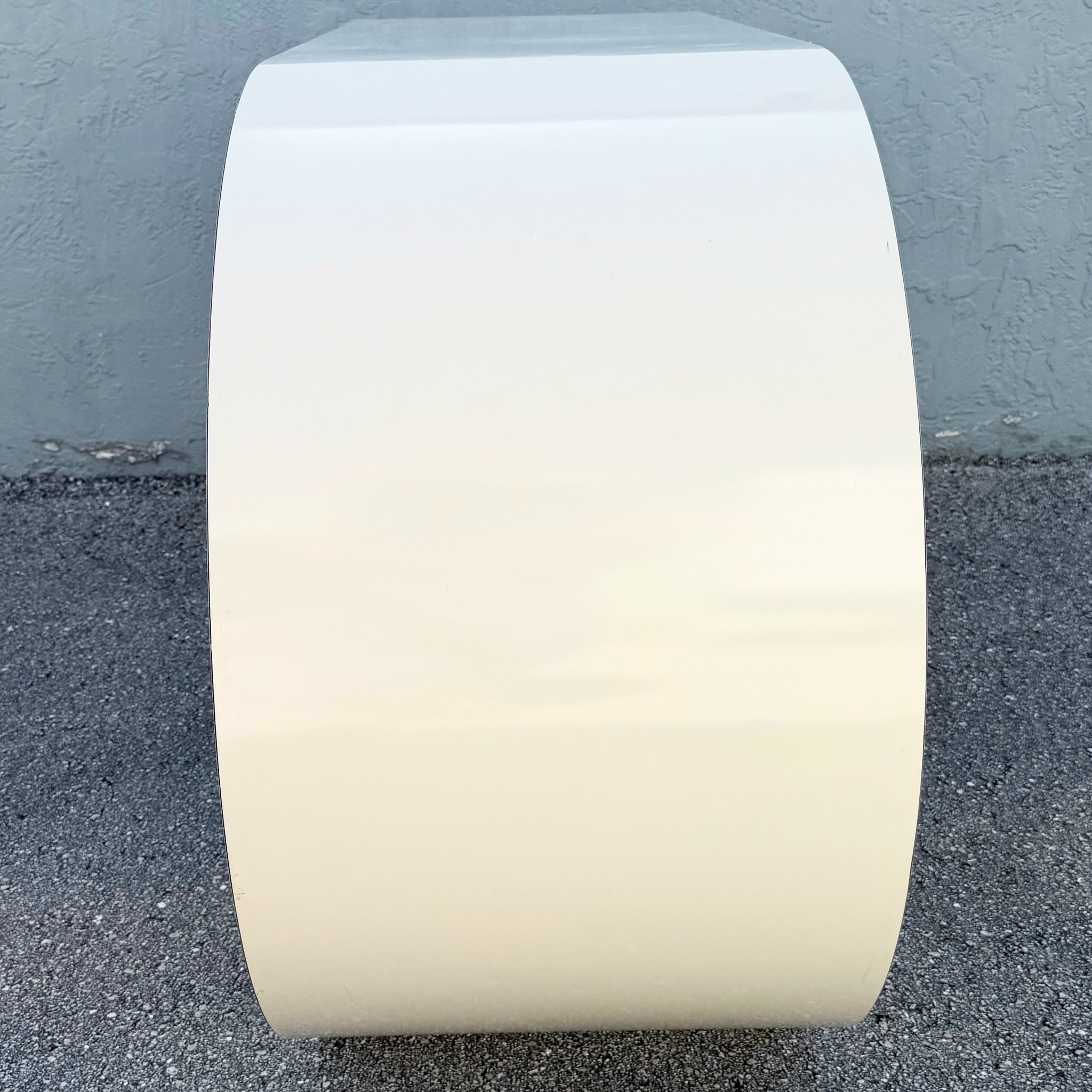 Postmodern Cream Gloss Laminate Scroll Console Table Dolphin & Flamingo
