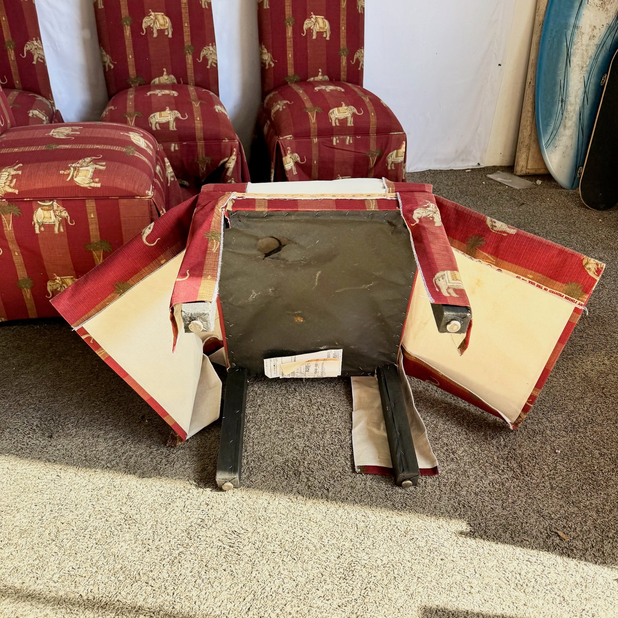 Vintage Regency Red Skirted Elephant Parsons Dining Chairs - Set of 6