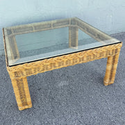 Boho Chic Woven Wicker Glass Top Square Coffee Table Dolphin & Flamingo