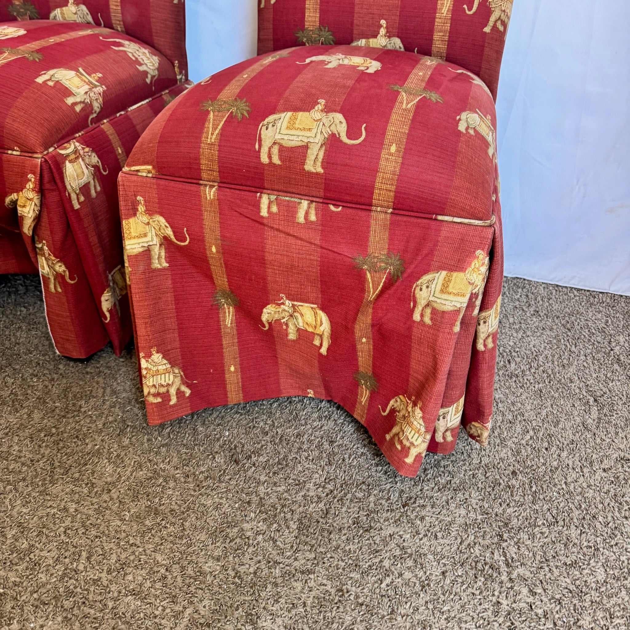 Vintage Regency Red Skirted Elephant Parsons Dining Chairs - Set of 6