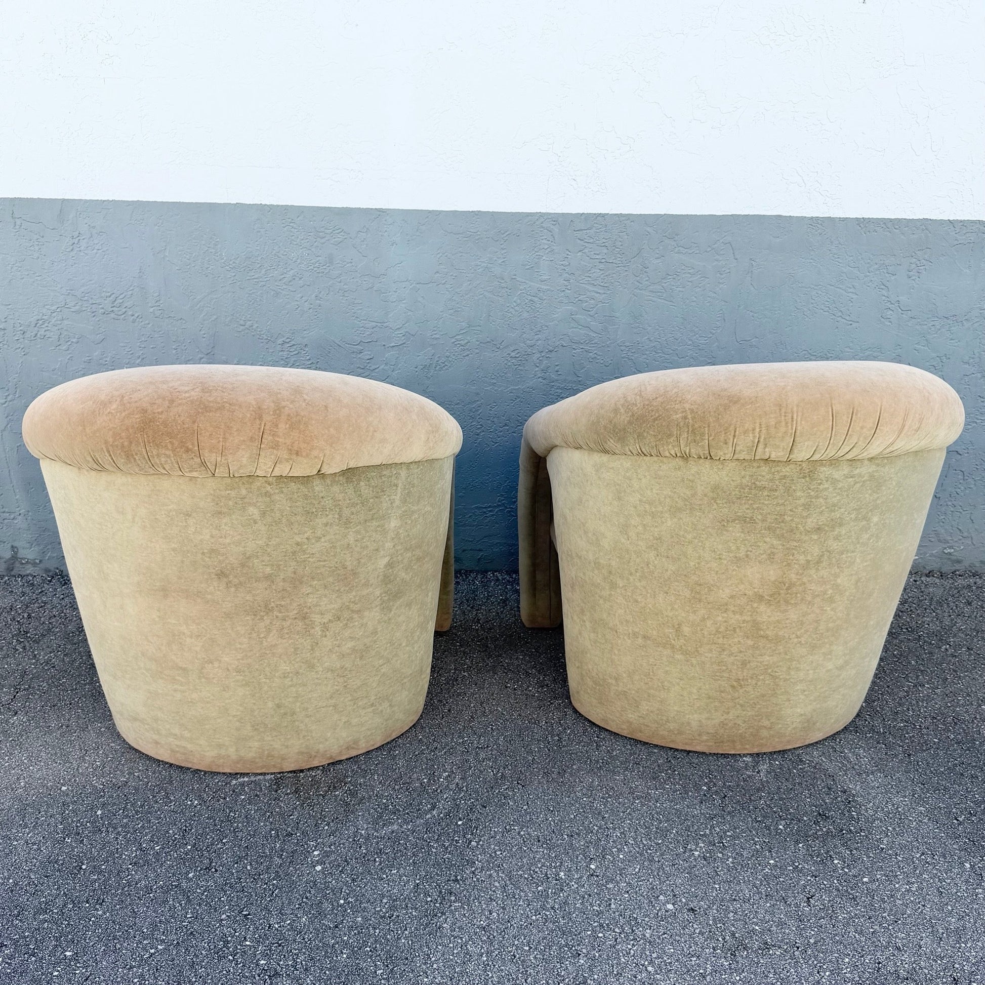 Postmodern Sculpted Tan Velvet Lounge Chairs - A Pair Dolphin & Flamingo