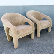 Postmodern Sculpted Tan Velvet Lounge Chairs - A Pair Dolphin & Flamingo