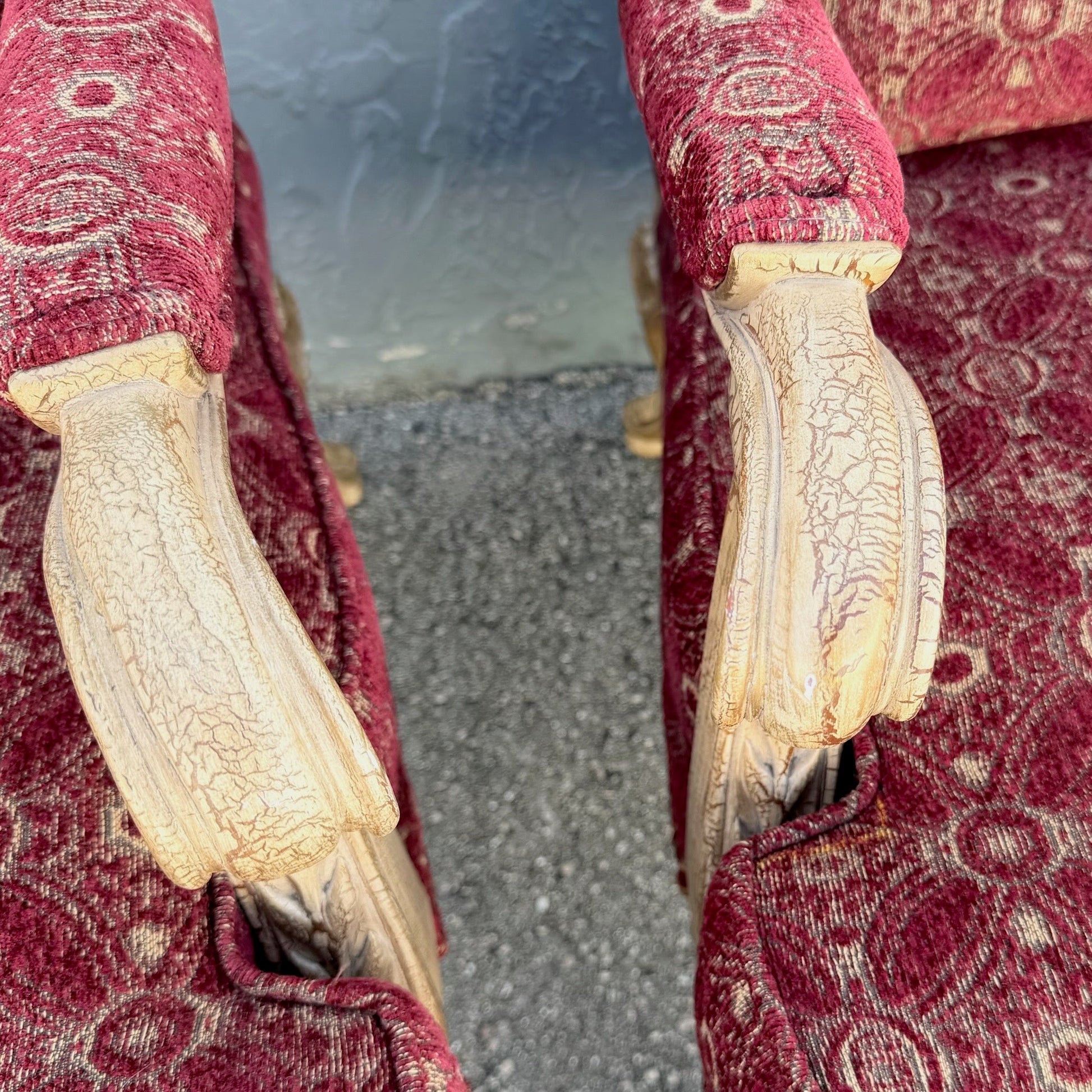 Carved French Provincial Louis XV-style Fauteuil Armchairs - A Pair Dolphin & Flamingo