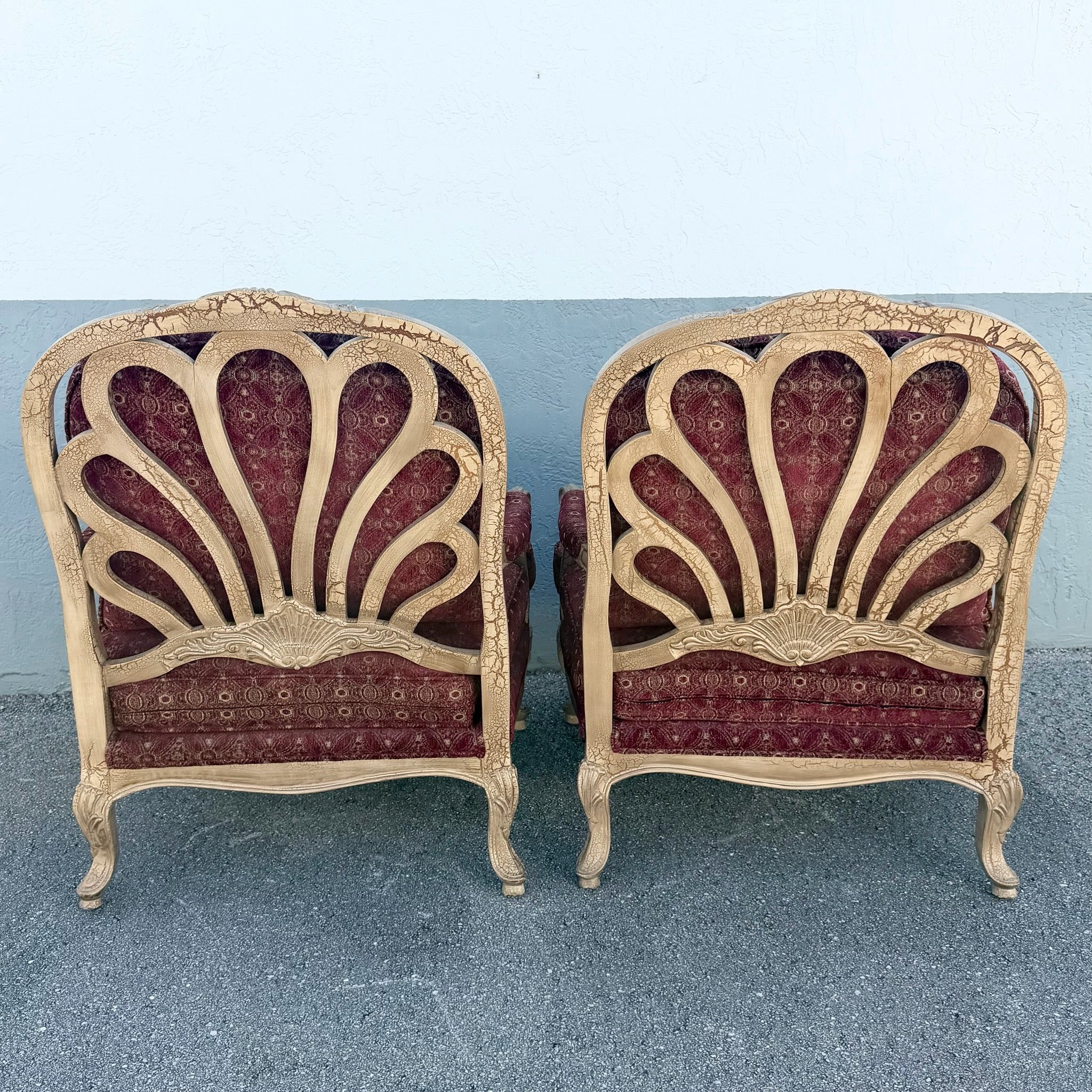 Carved French Provincial Louis XV-style Fauteuil Armchairs - A Pair Dolphin & Flamingo