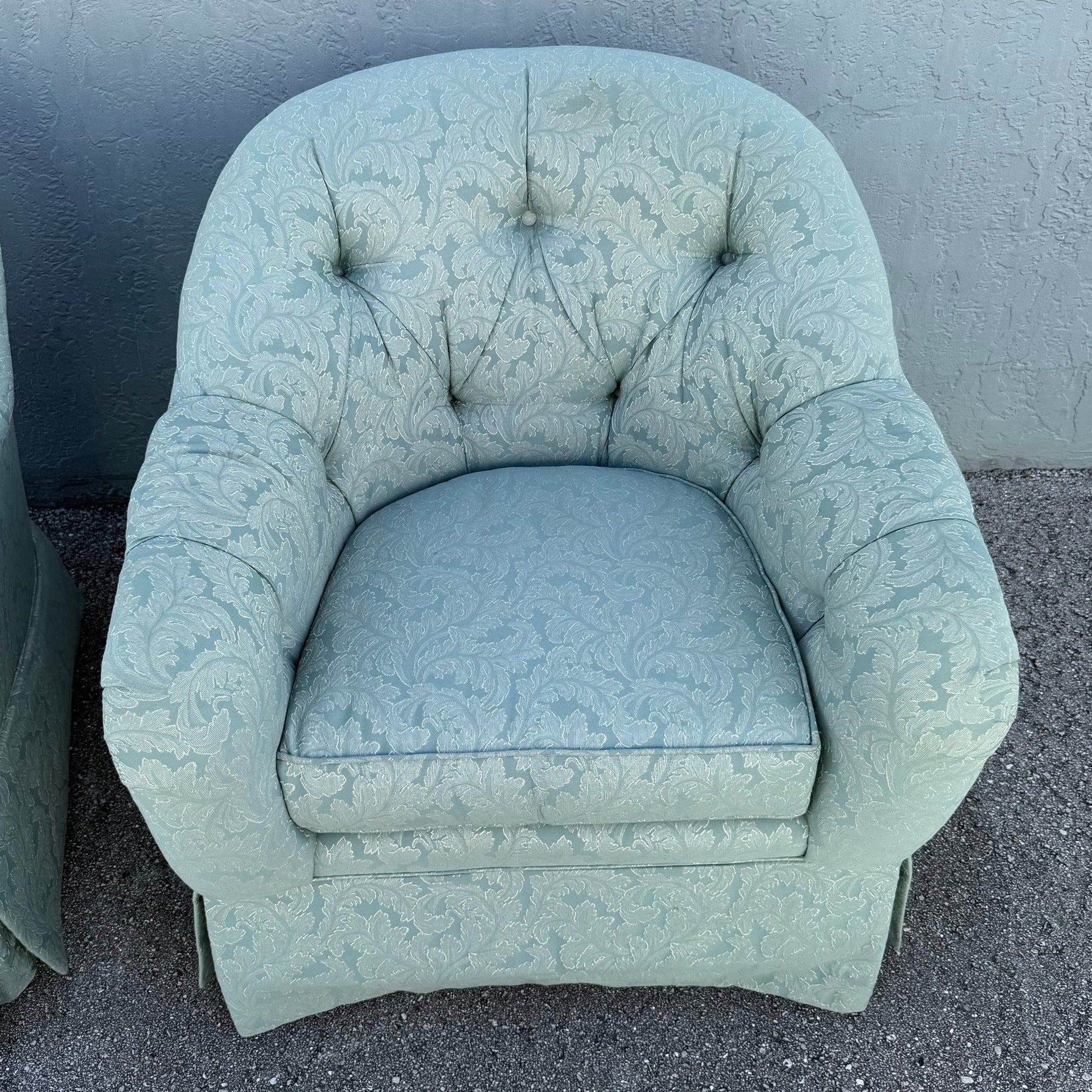 Vintage Mid Century Tufted Button Club Chairs by Ethan Allen - A Pair Dolphin & Flamingo