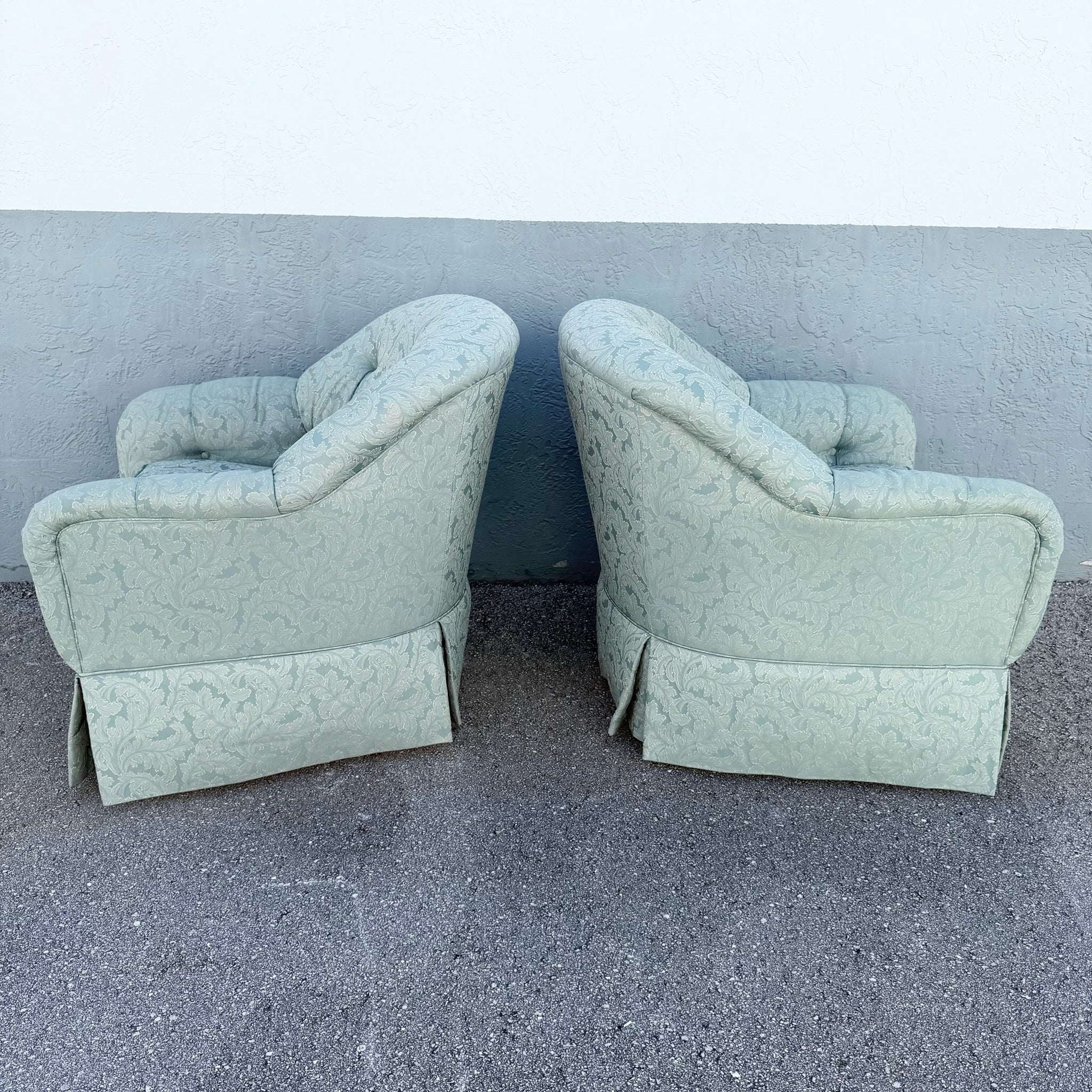 Vintage Mid Century Tufted Button Club Chairs by Ethan Allen - A Pair Dolphin & Flamingo