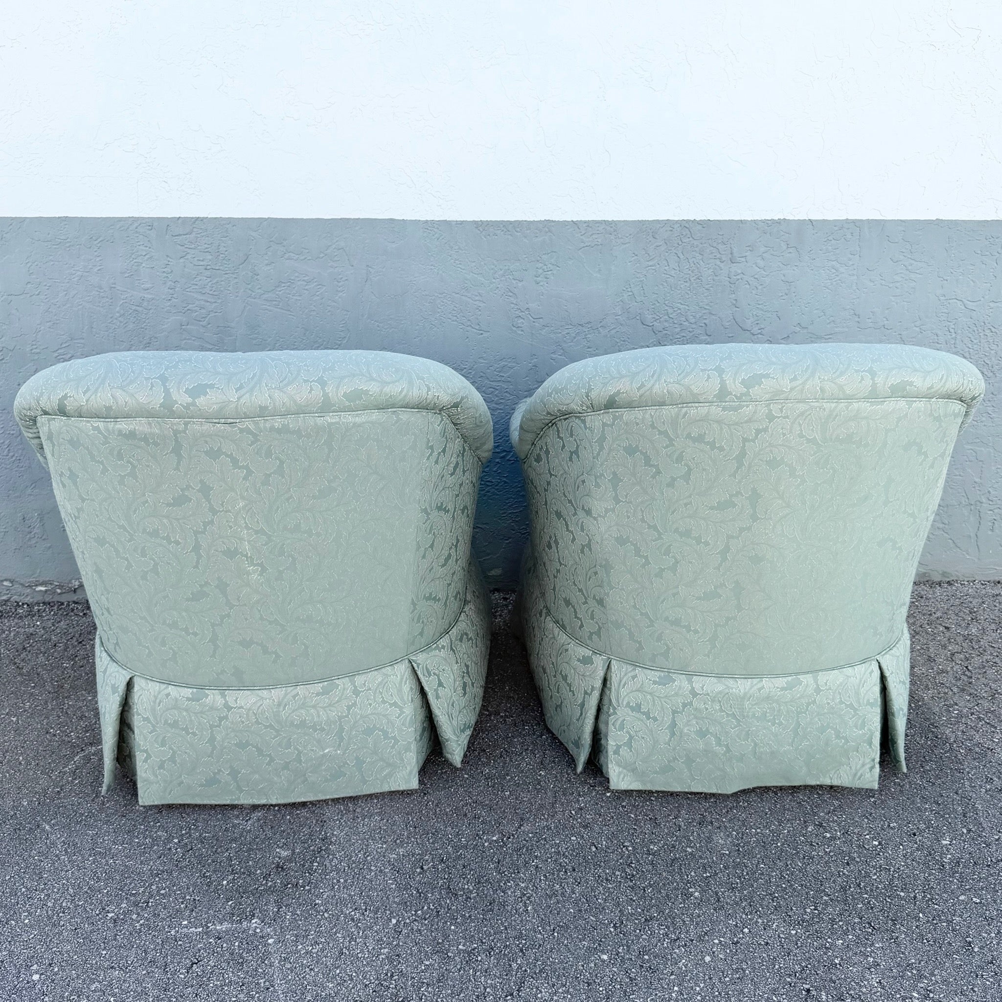 Vintage Mid Century Tufted Button Club Chairs by Ethan Allen - A Pair Dolphin & Flamingo