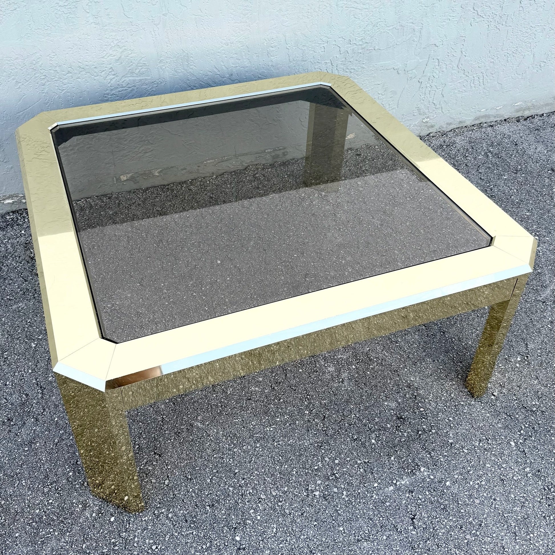 Vintage Art Deco Gold and Smoked Glass Coffee Table Dolphin & Flamingo