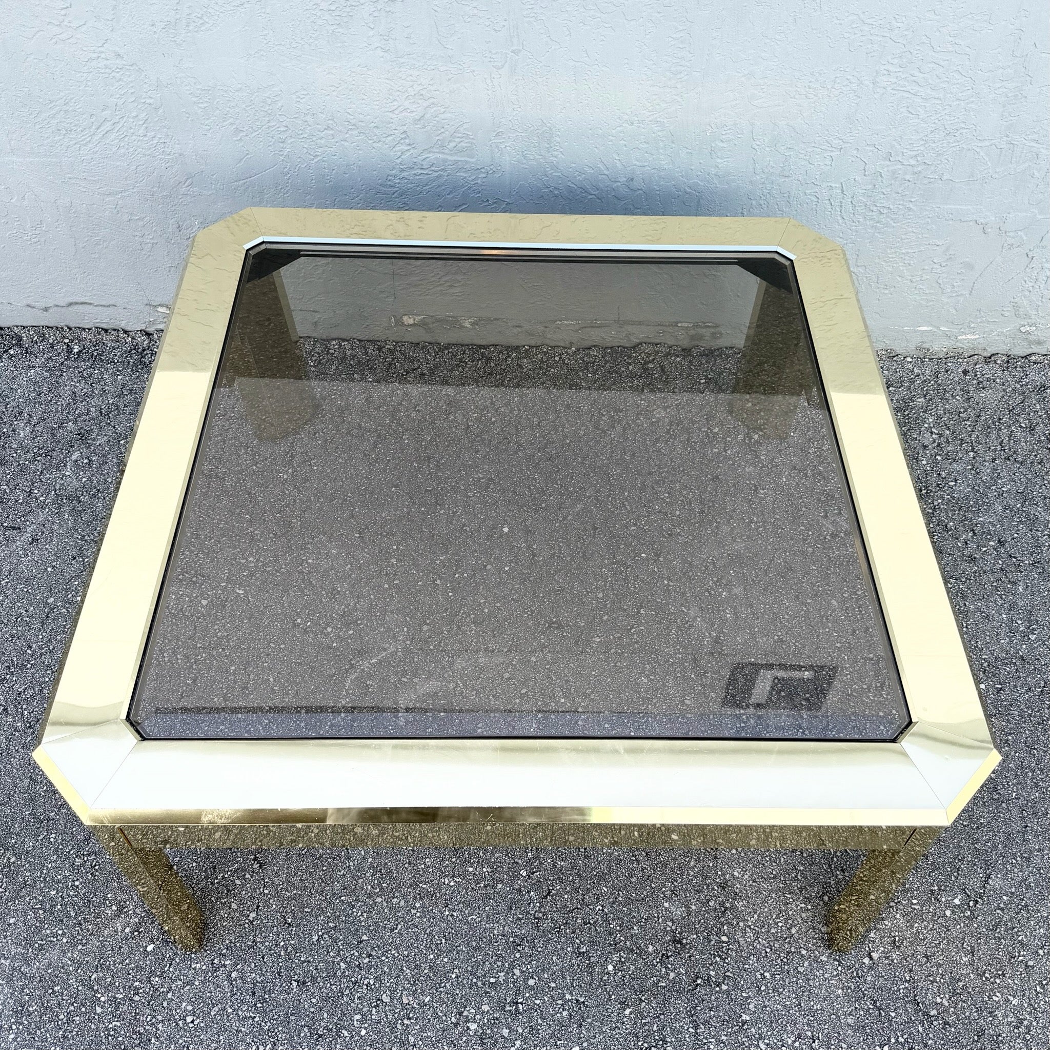 Vintage Art Deco Gold and Smoked Glass Coffee Table Dolphin & Flamingo