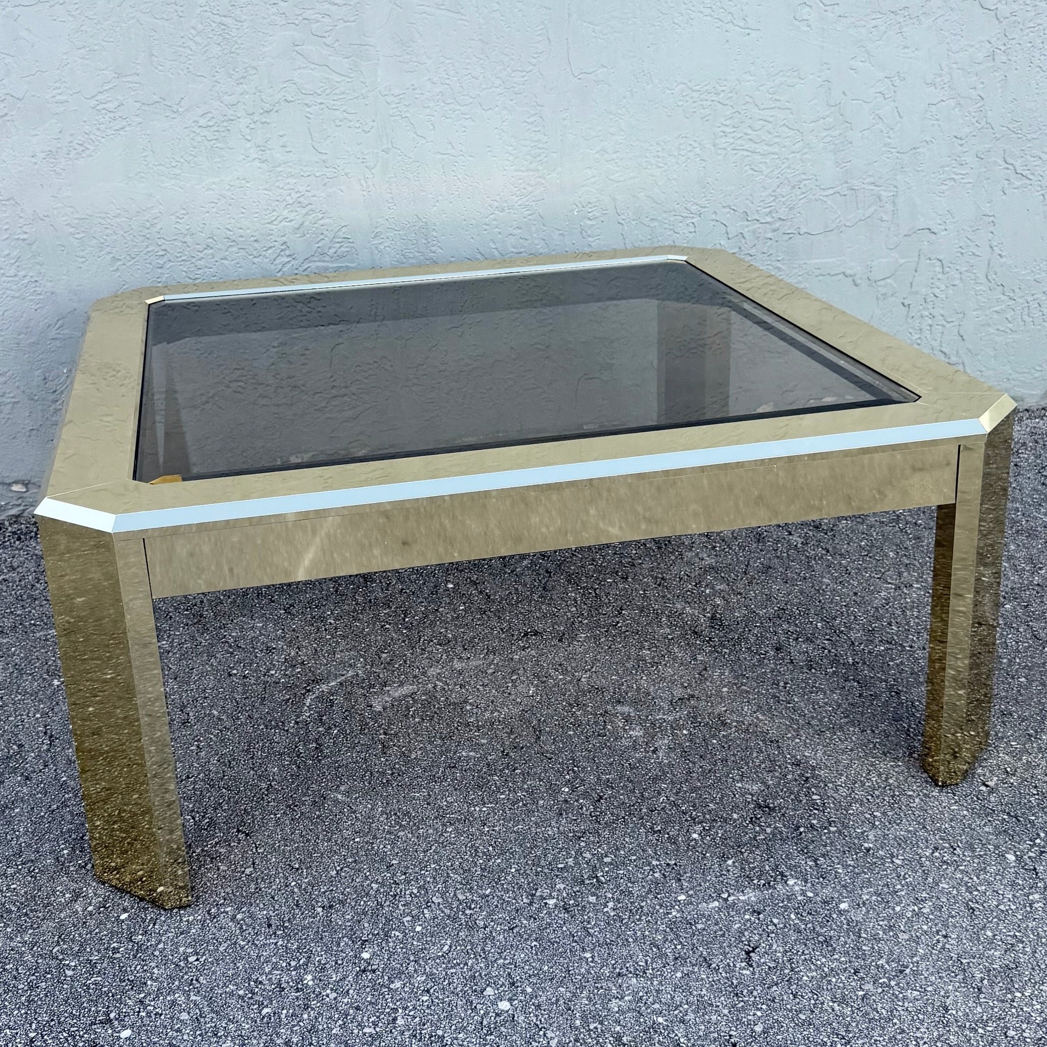 Vintage Art Deco Gold and Smoked Glass Coffee Table Dolphin & Flamingo